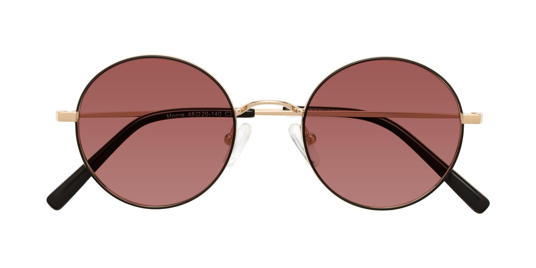 Folded Front of Moore in Black-Gold with Garnet Tinted Lenses