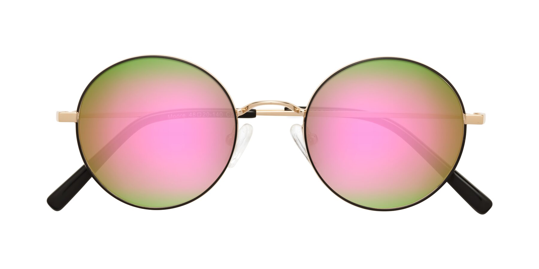 Folded Front of Moore in Black-Gold with Pink Mirrored Lenses