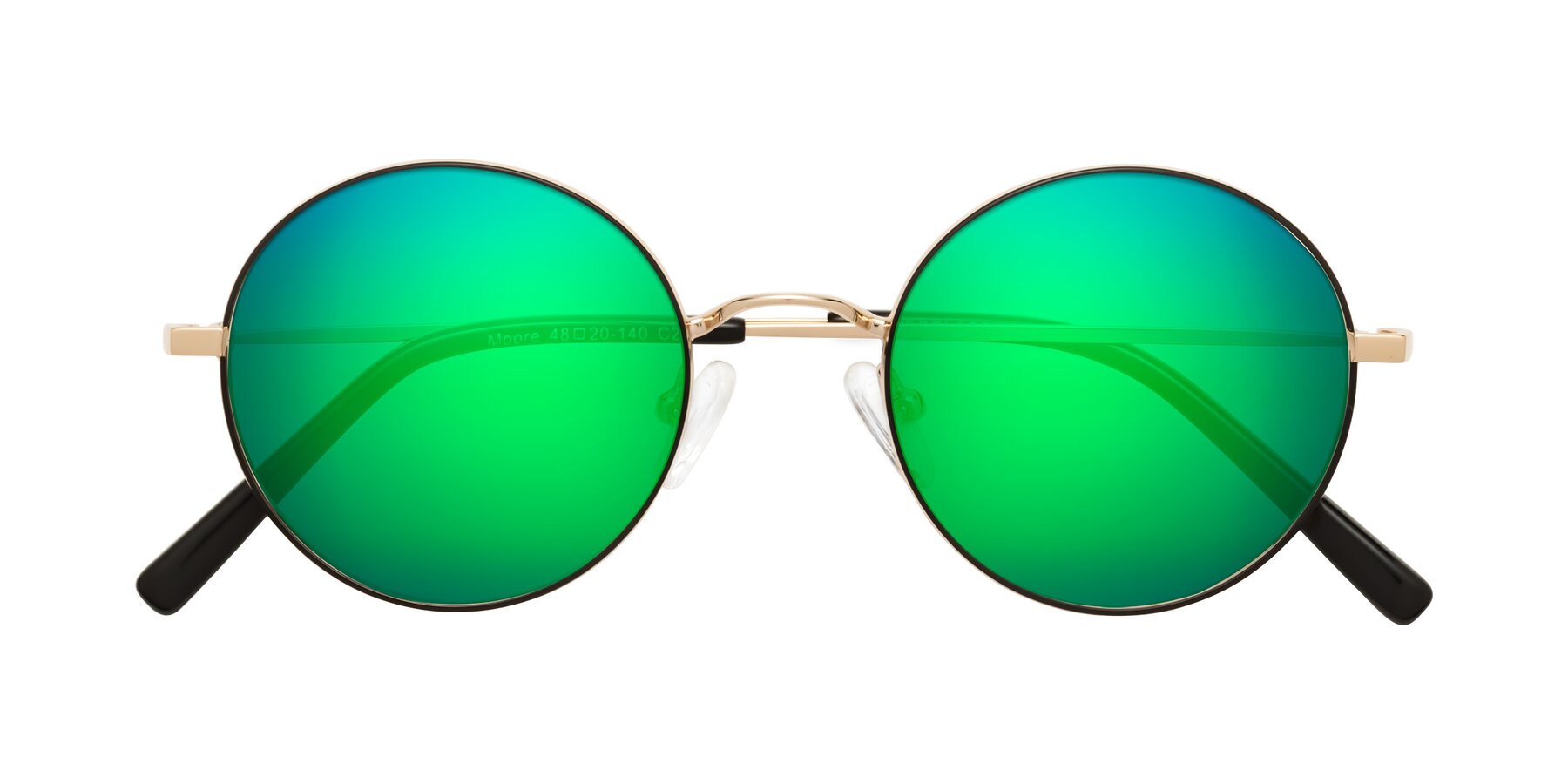 Folded Front of Moore in Black-Gold with Green Mirrored Lenses