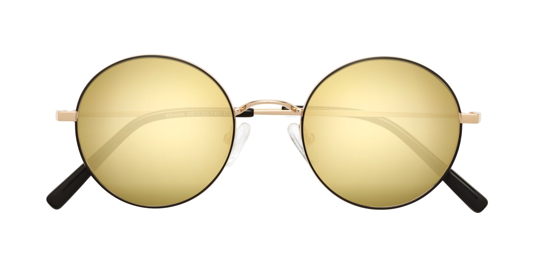 Folded Front of Moore in Black-Gold with Gold Mirrored Lenses