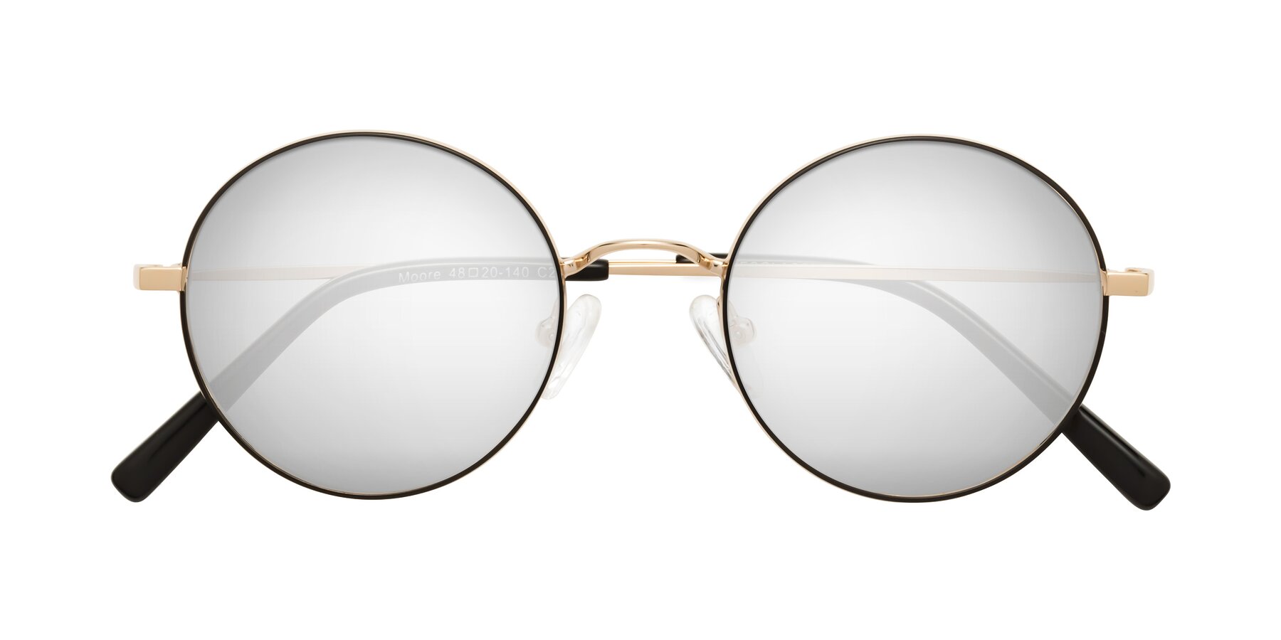 Folded Front of Moore in Black-Gold with Silver Mirrored Lenses