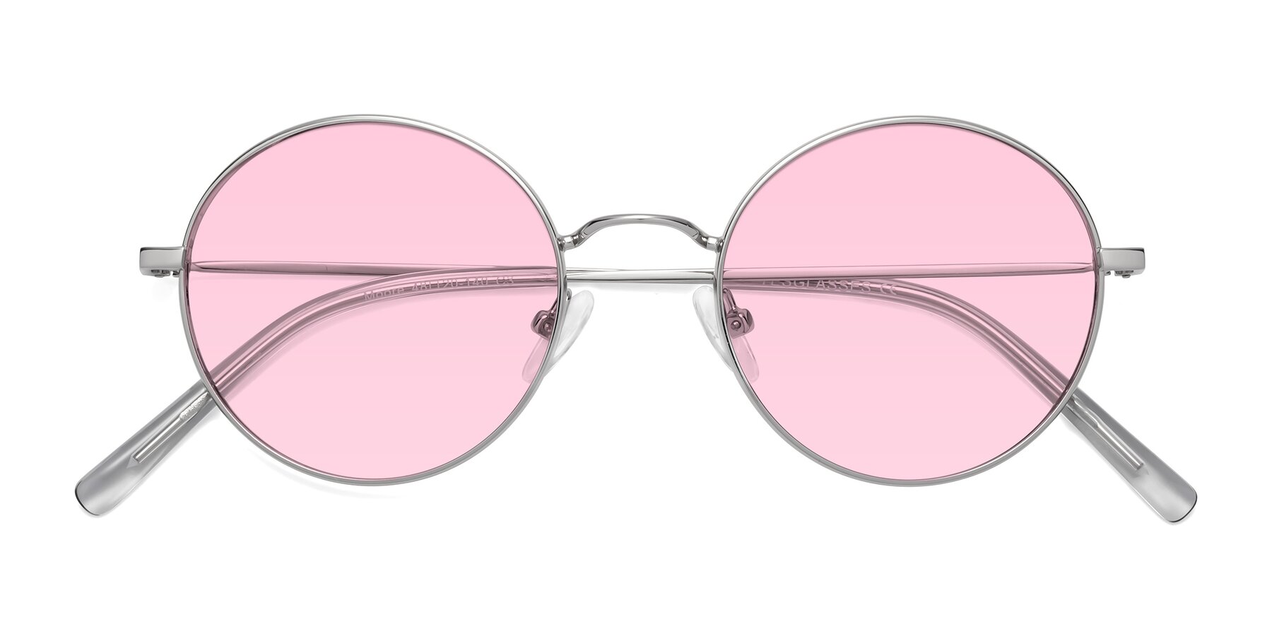 Folded Front of Moore in Silver with Light Pink Tinted Lenses
