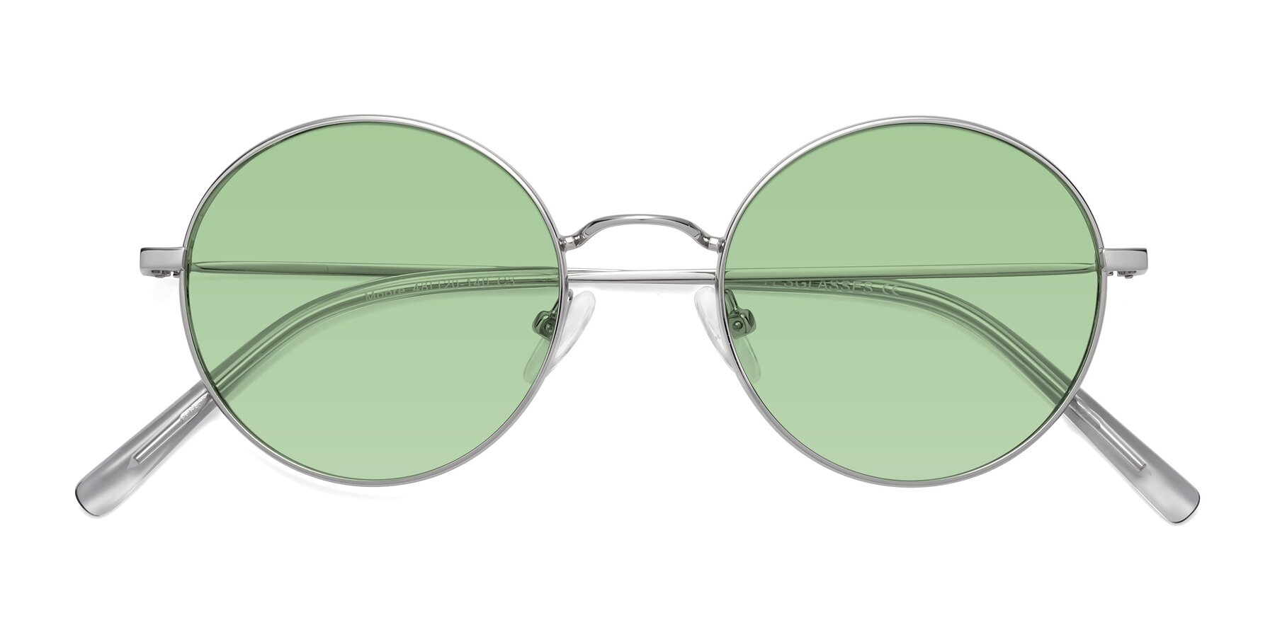 Folded Front of Moore in Silver with Medium Green Tinted Lenses