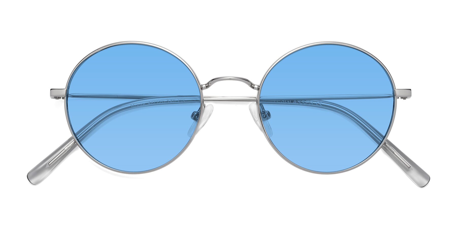 Folded Front of Moore in Silver with Medium Blue Tinted Lenses