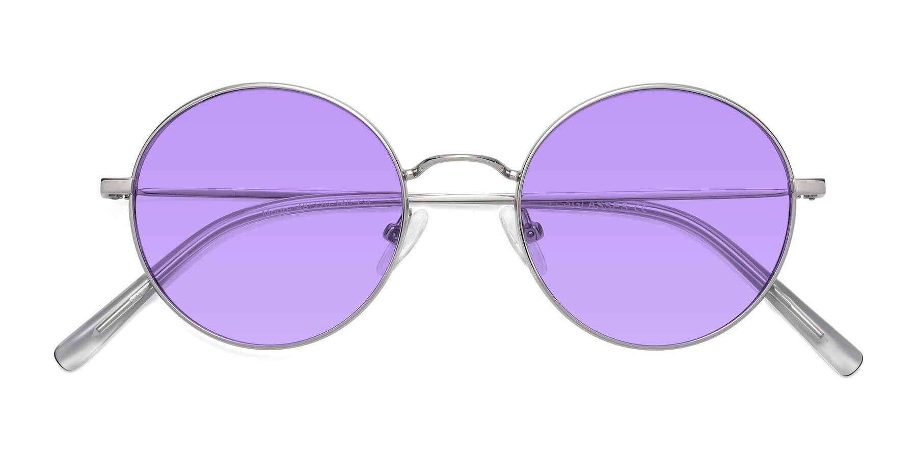 Folded Front of Moore in Silver with Medium Purple Tinted Lenses