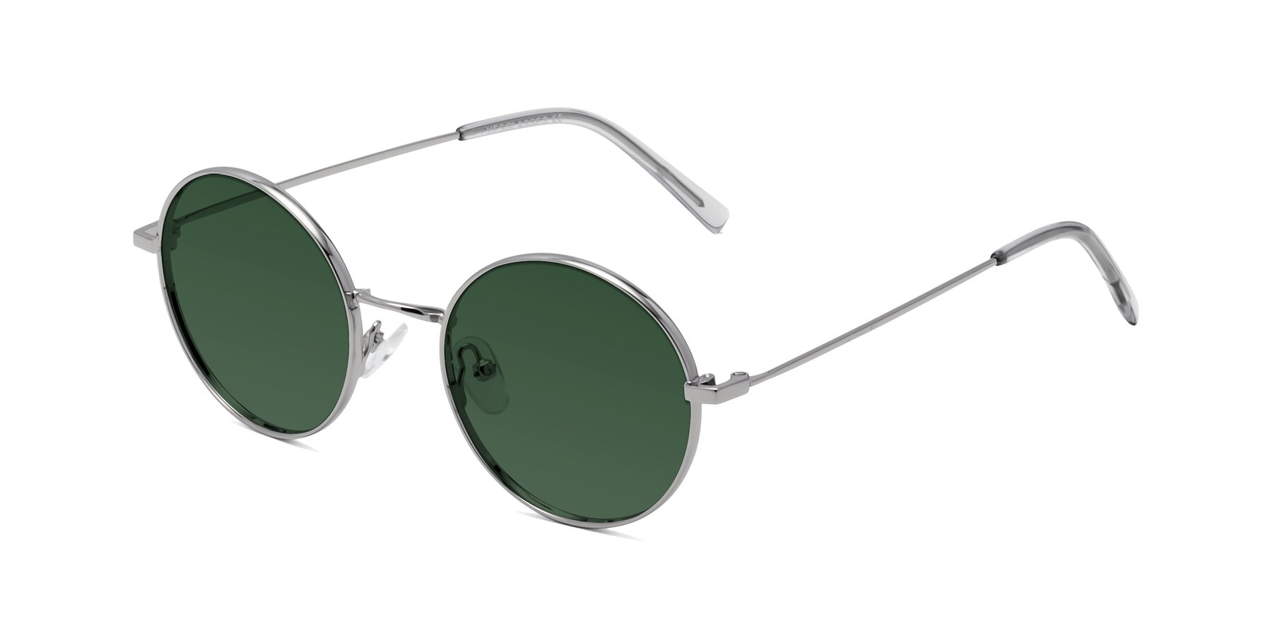 Silver Retro-Vintage Metal Round Tinted Sunglasses with Green Sunwear Lenses