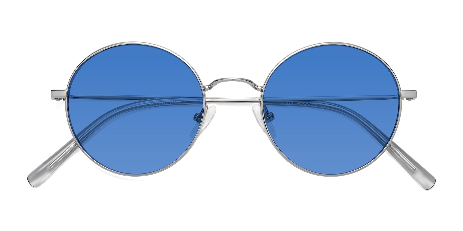Folded Front of Moore in Silver with Blue Tinted Lenses