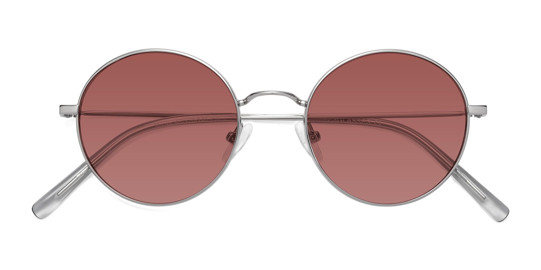 Folded Front of Moore in Silver with Garnet Tinted Lenses