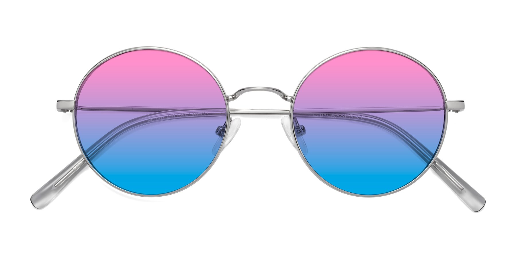 Folded Front of Moore in Silver with Pink / Blue Gradient Lenses