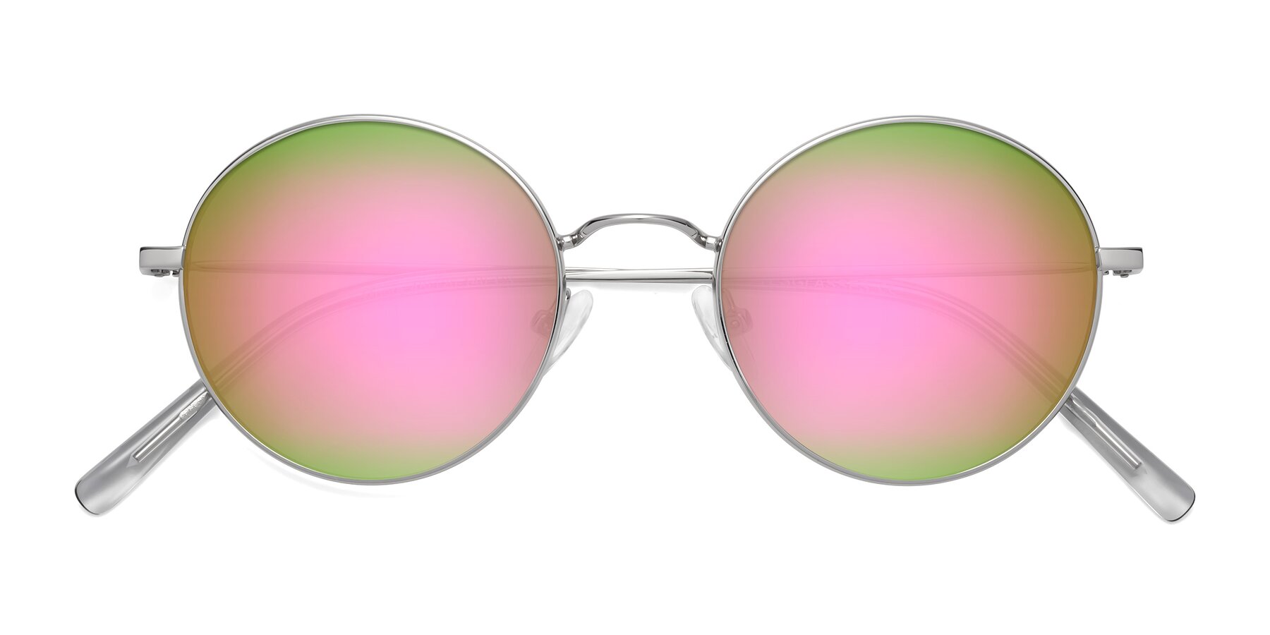 Folded Front of Moore in Silver with Pink Mirrored Lenses