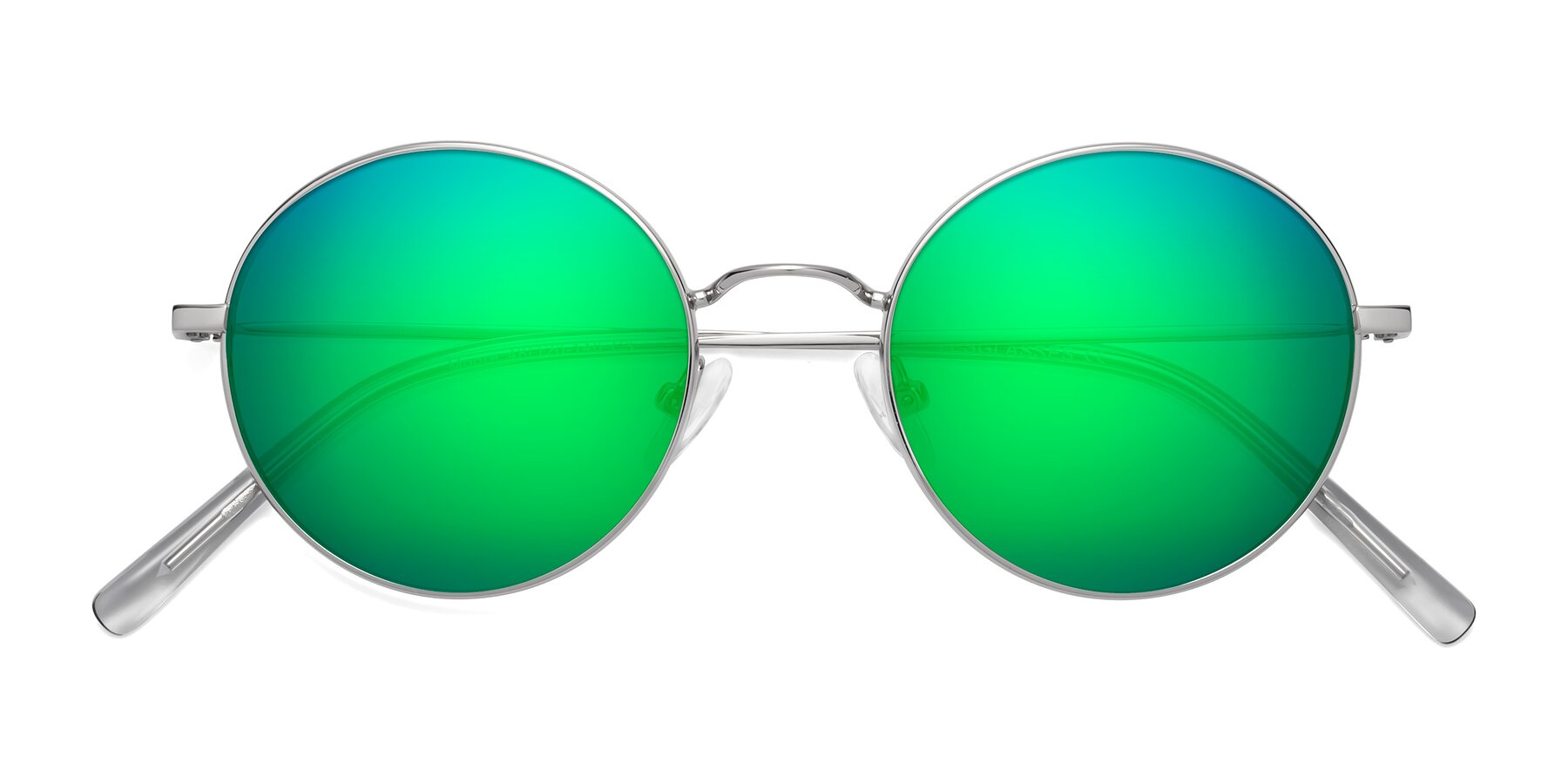 Folded Front of Moore in Silver with Green Mirrored Lenses