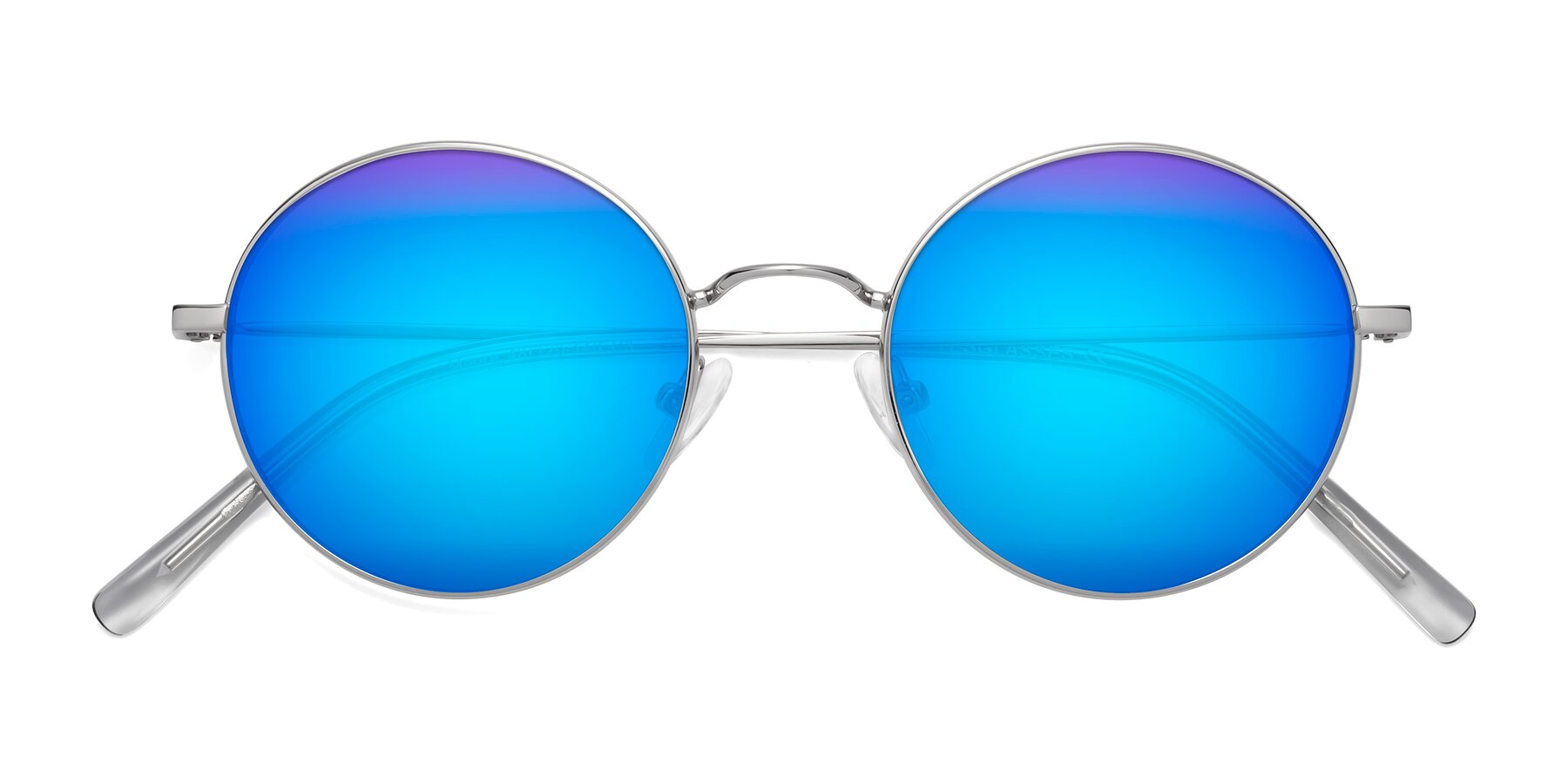 Folded Front of Moore in Silver with Blue Mirrored Lenses