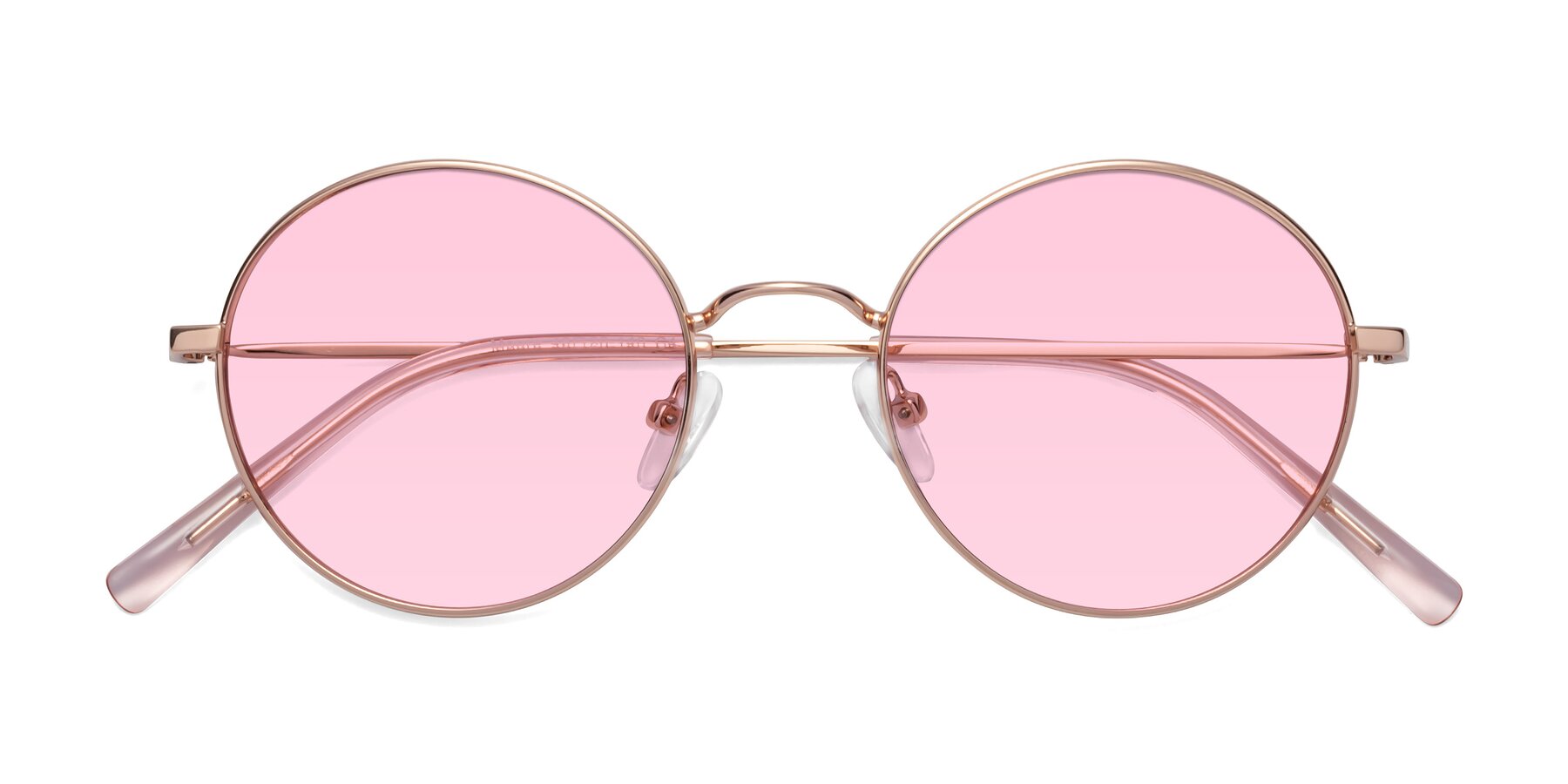 Rose Gold Retro-Vintage Metal Round Tinted Sunglasses with Light ...