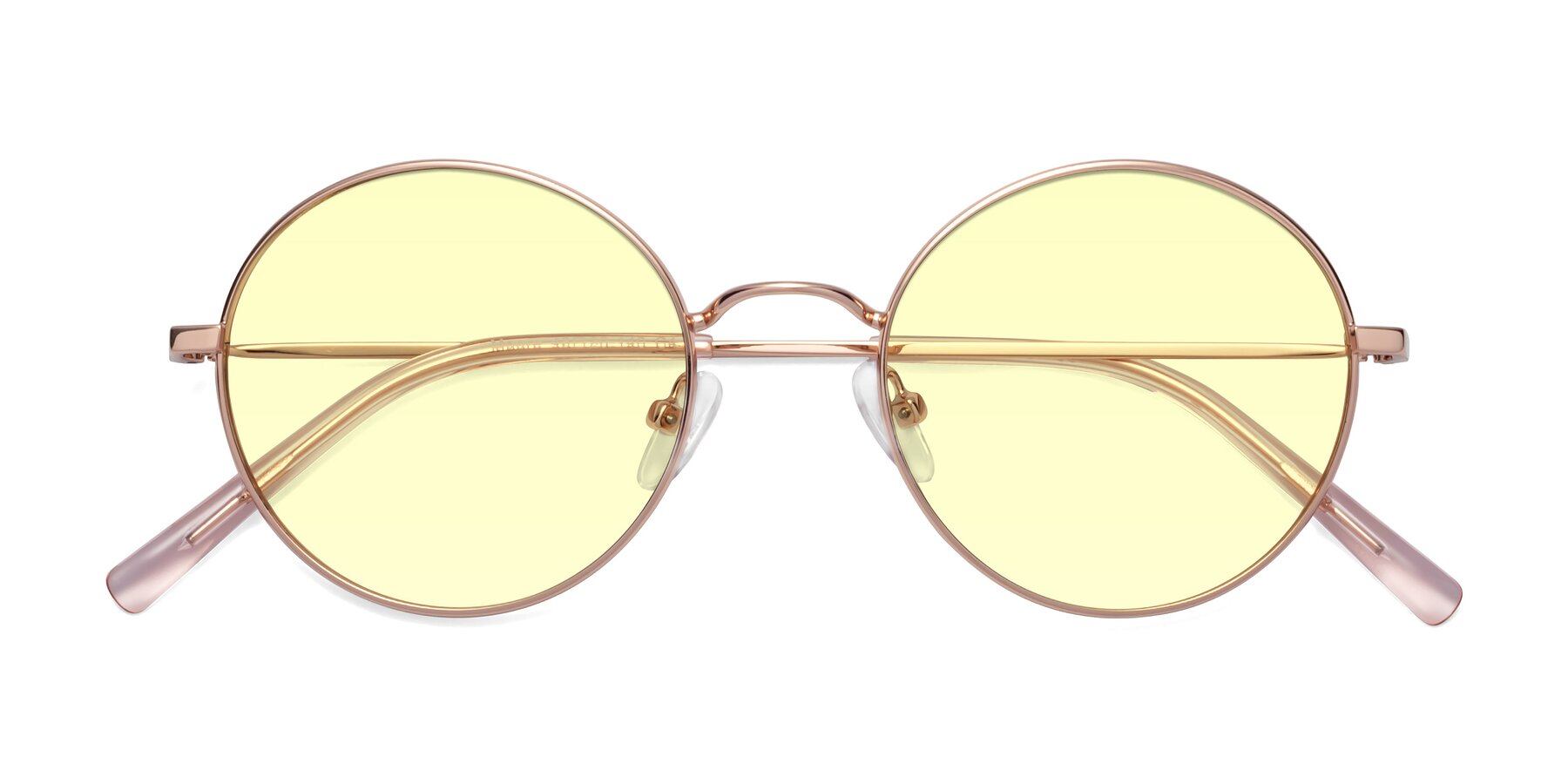 Folded Front of Moore in Rose Gold with Light Yellow Tinted Lenses