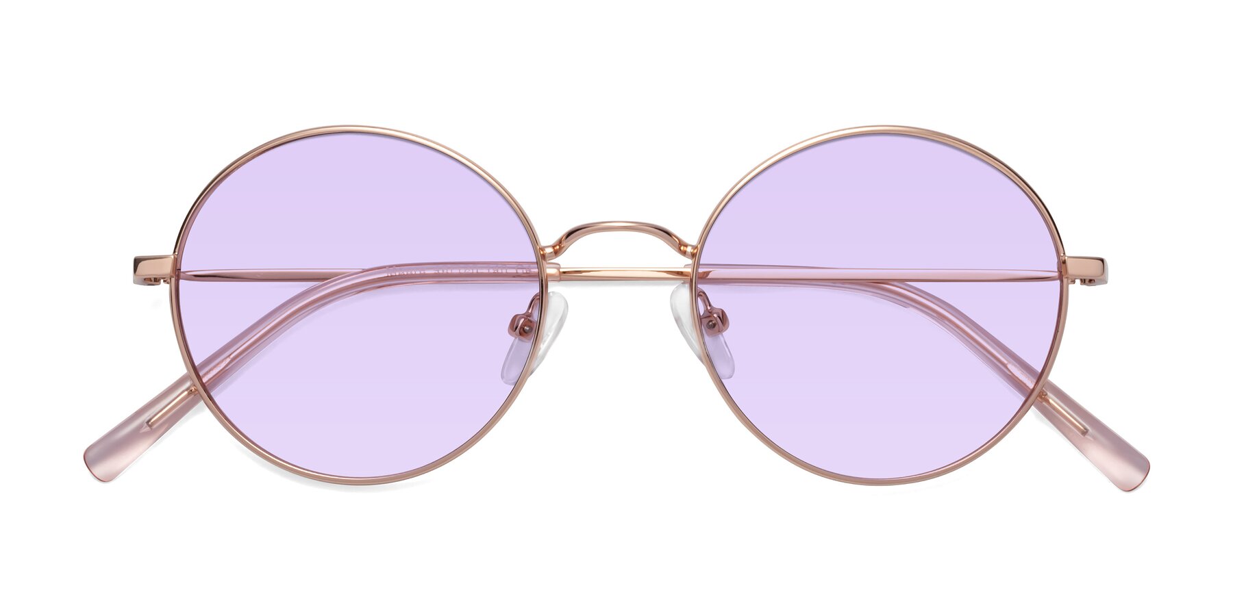 Folded Front of Moore in Rose Gold with Light Purple Tinted Lenses