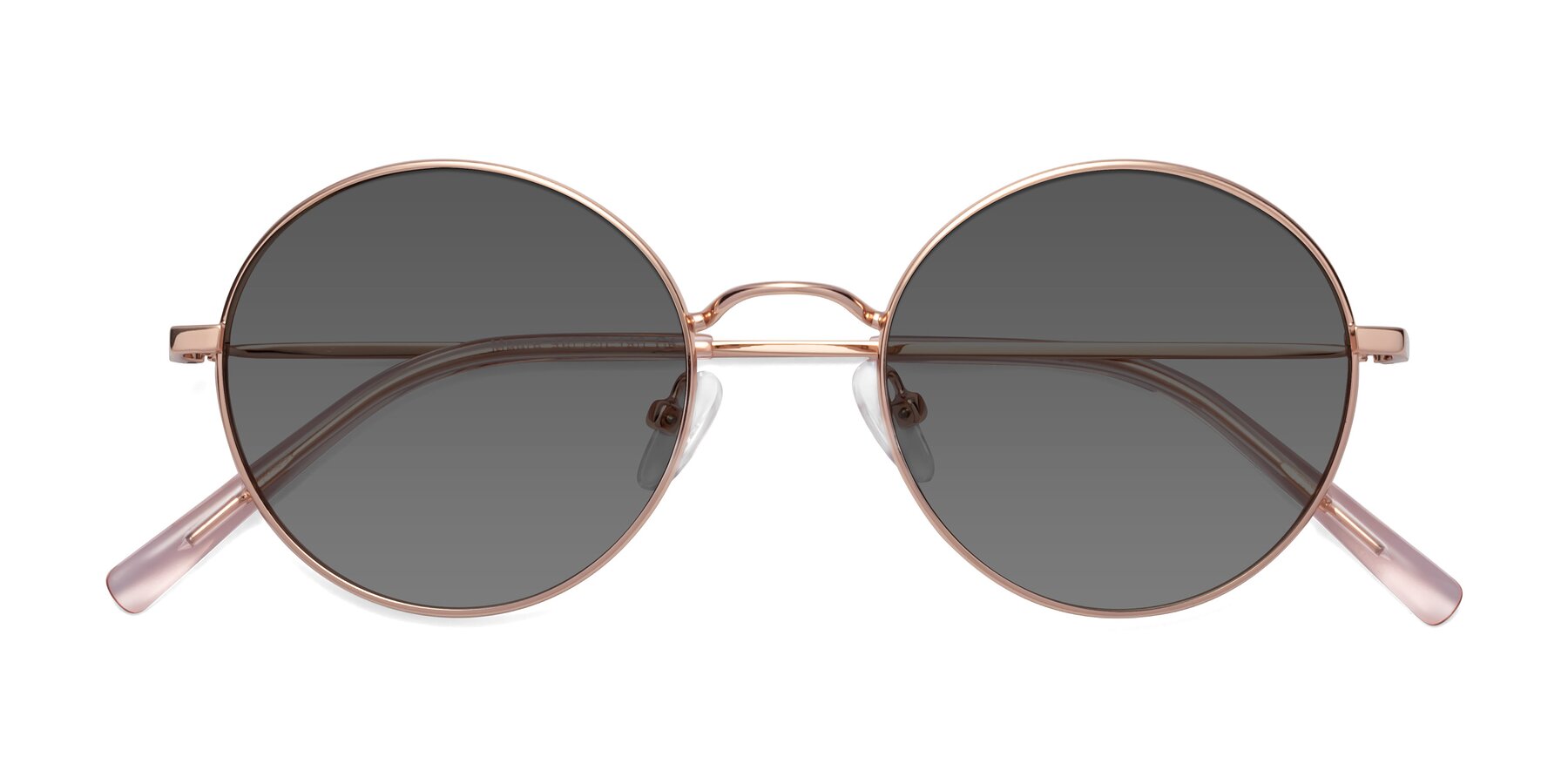 Folded Front of Moore in Rose Gold with Medium Gray Tinted Lenses