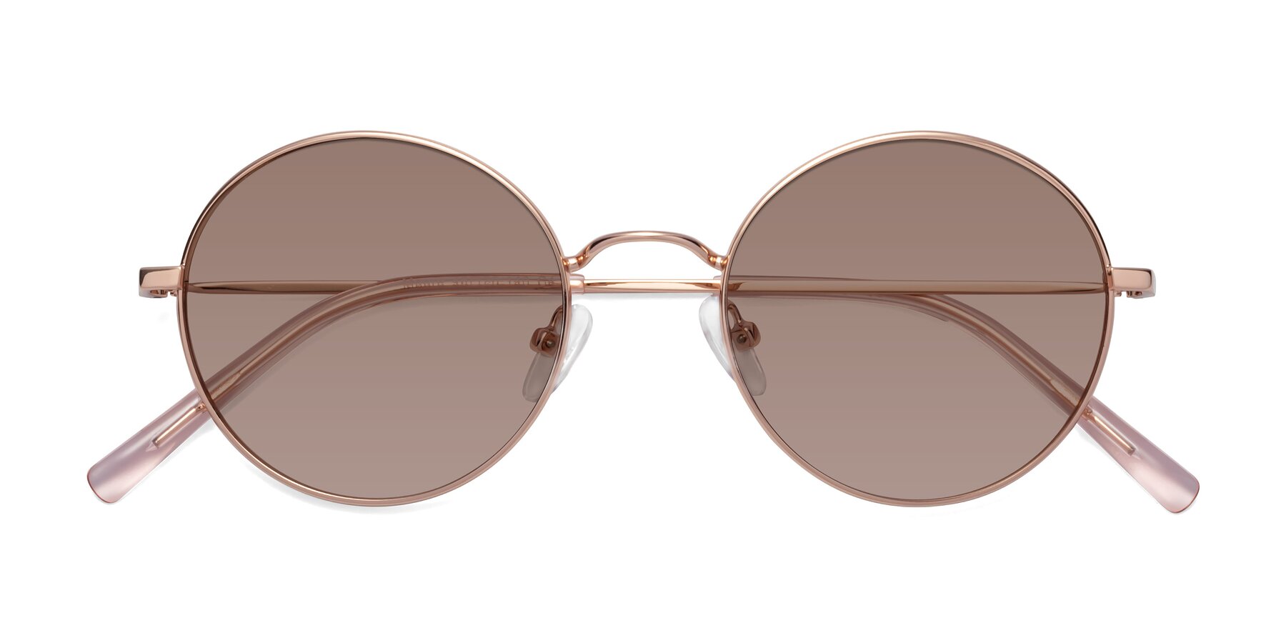 Folded Front of Moore in Rose Gold with Medium Brown Tinted Lenses