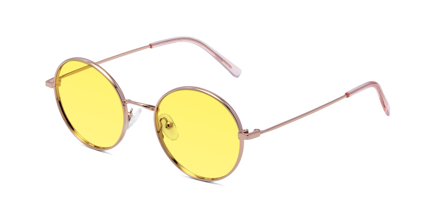 Rose Gold Retro Vintage Metal Round Tinted Sunglasses With Medium Yellow Sunwear Lenses Moore 0486