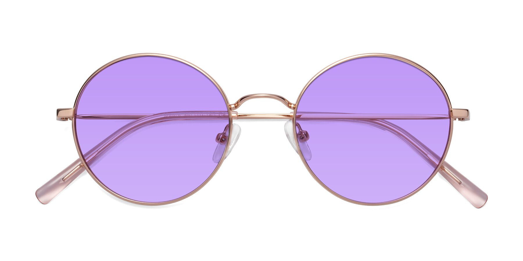 Folded Front of Moore in Rose Gold with Medium Purple Tinted Lenses