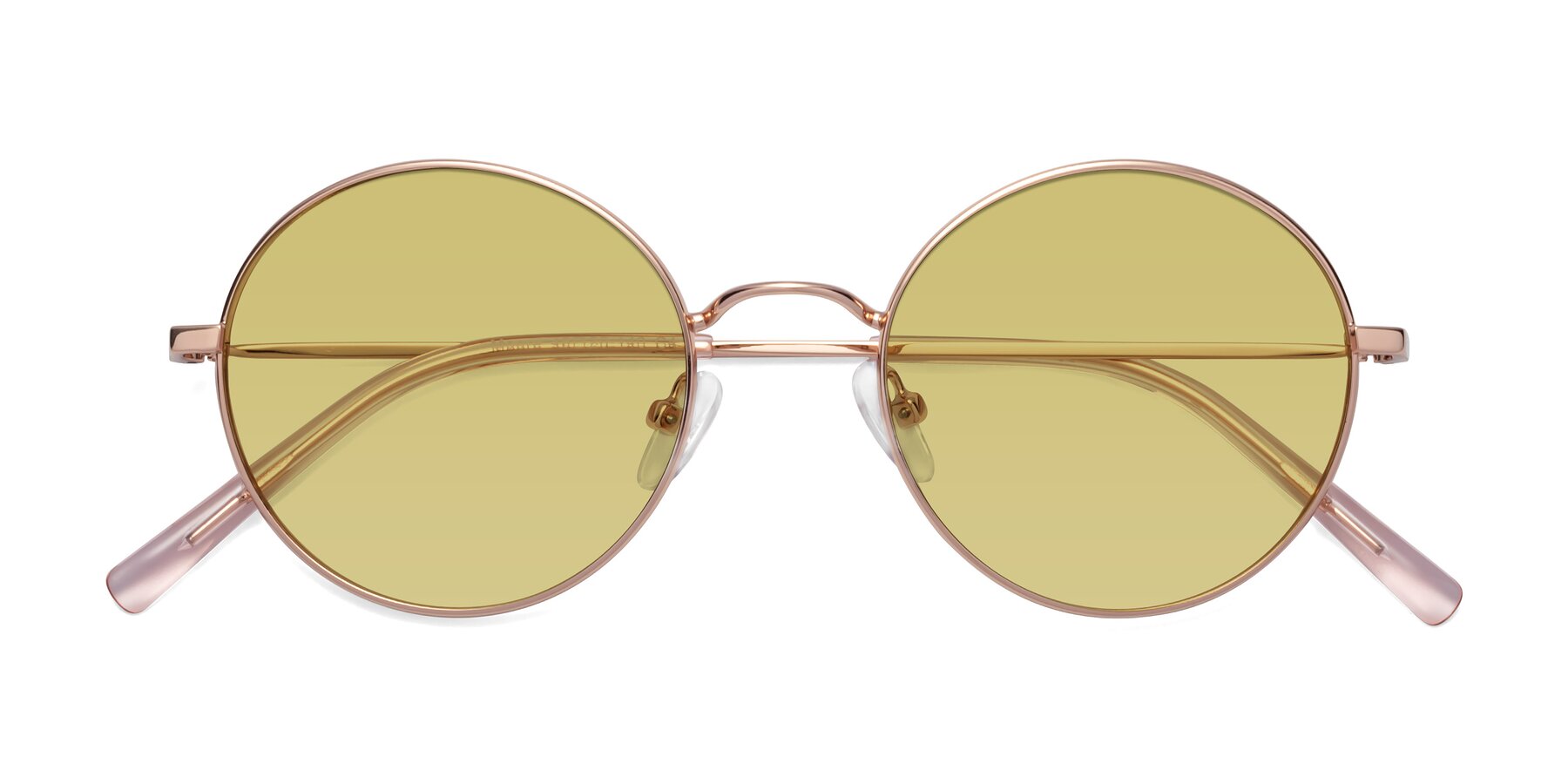 Folded Front of Moore in Rose Gold with Medium Champagne Tinted Lenses