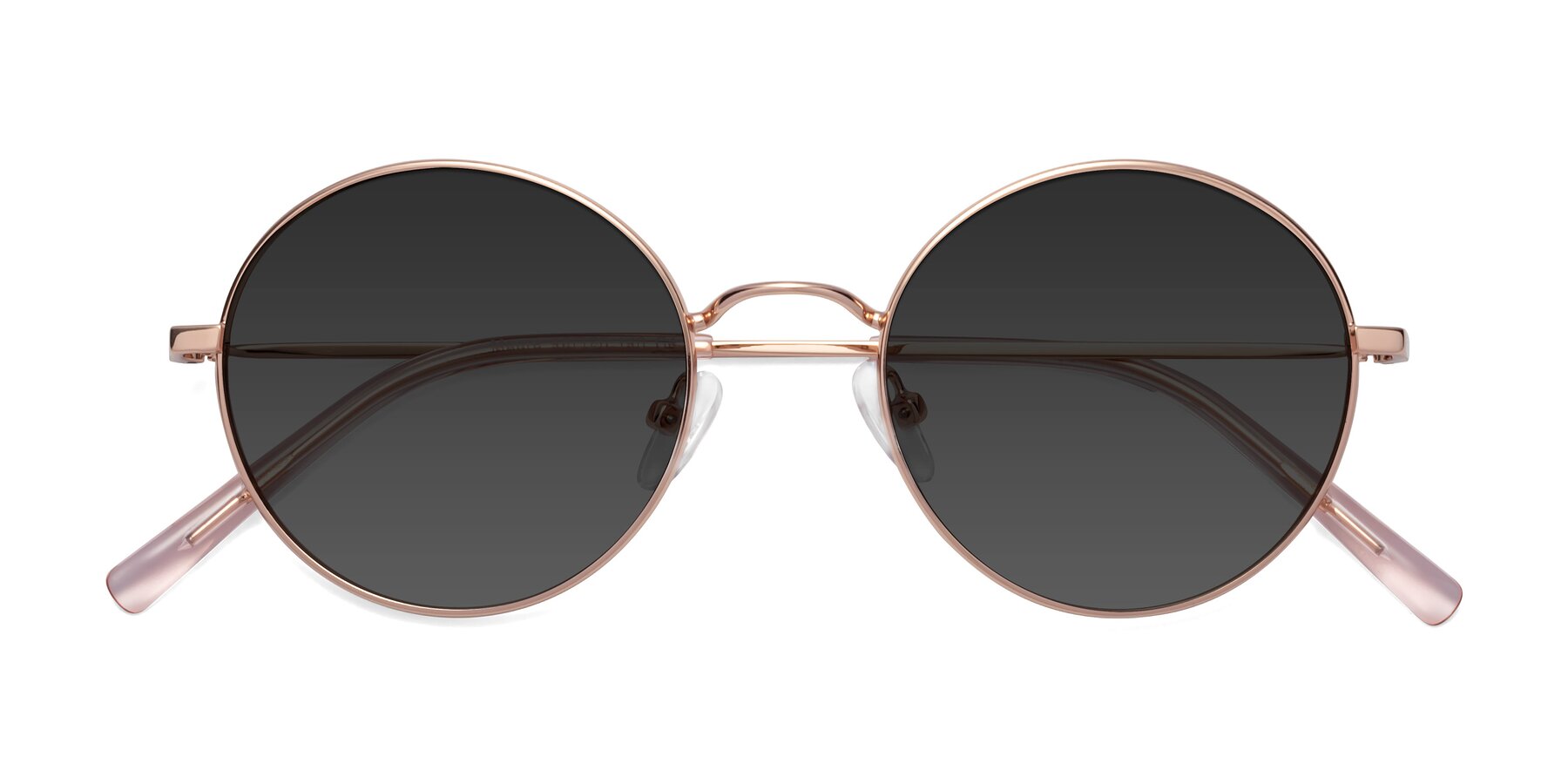 Folded Front of Moore in Rose Gold with Gray Tinted Lenses