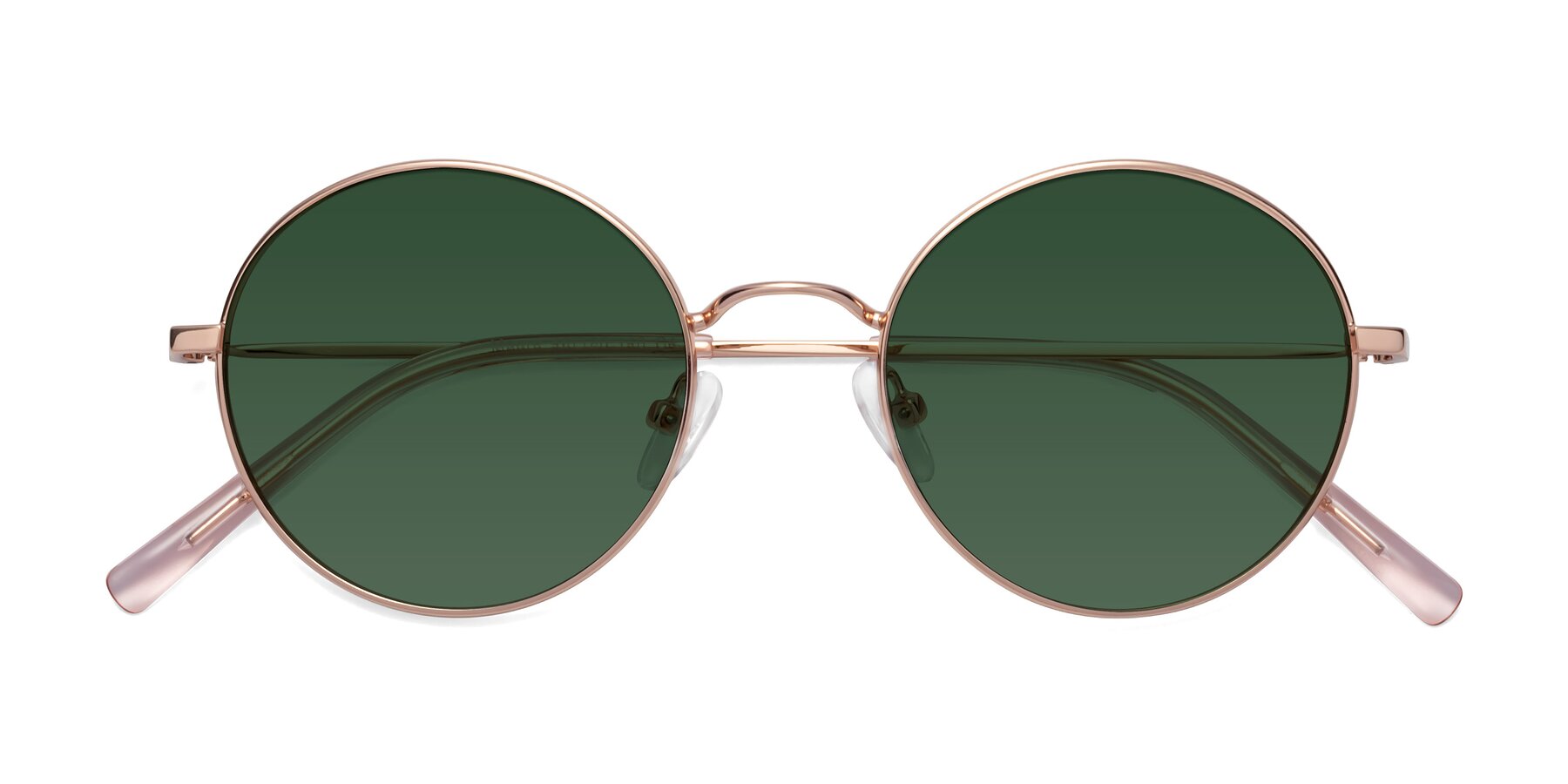 Folded Front of Moore in Rose Gold with Green Tinted Lenses