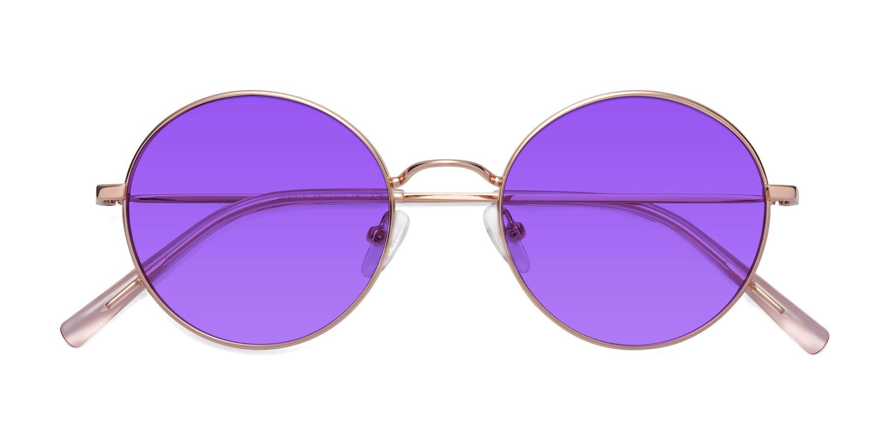 Folded Front of Moore in Rose Gold with Purple Tinted Lenses