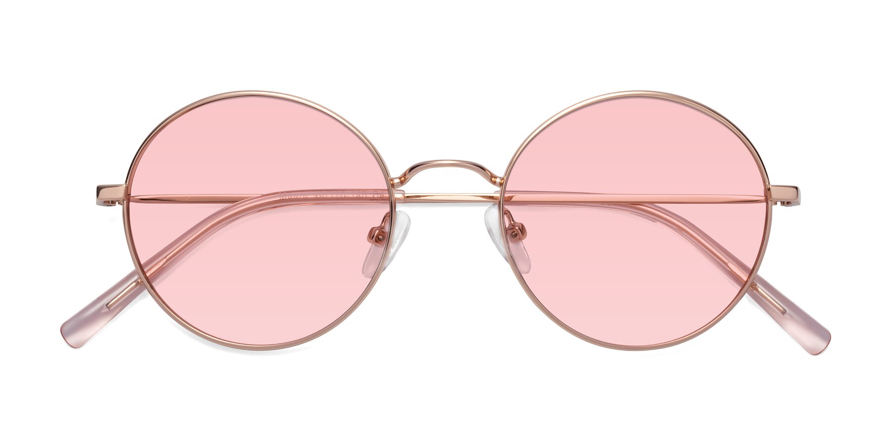 Folded Front of Moore in Rose Gold with Light Garnet Tinted Lenses