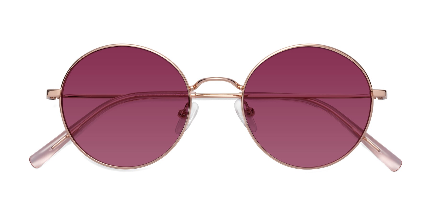 Folded Front of Moore in Rose Gold with Wine Tinted Lenses