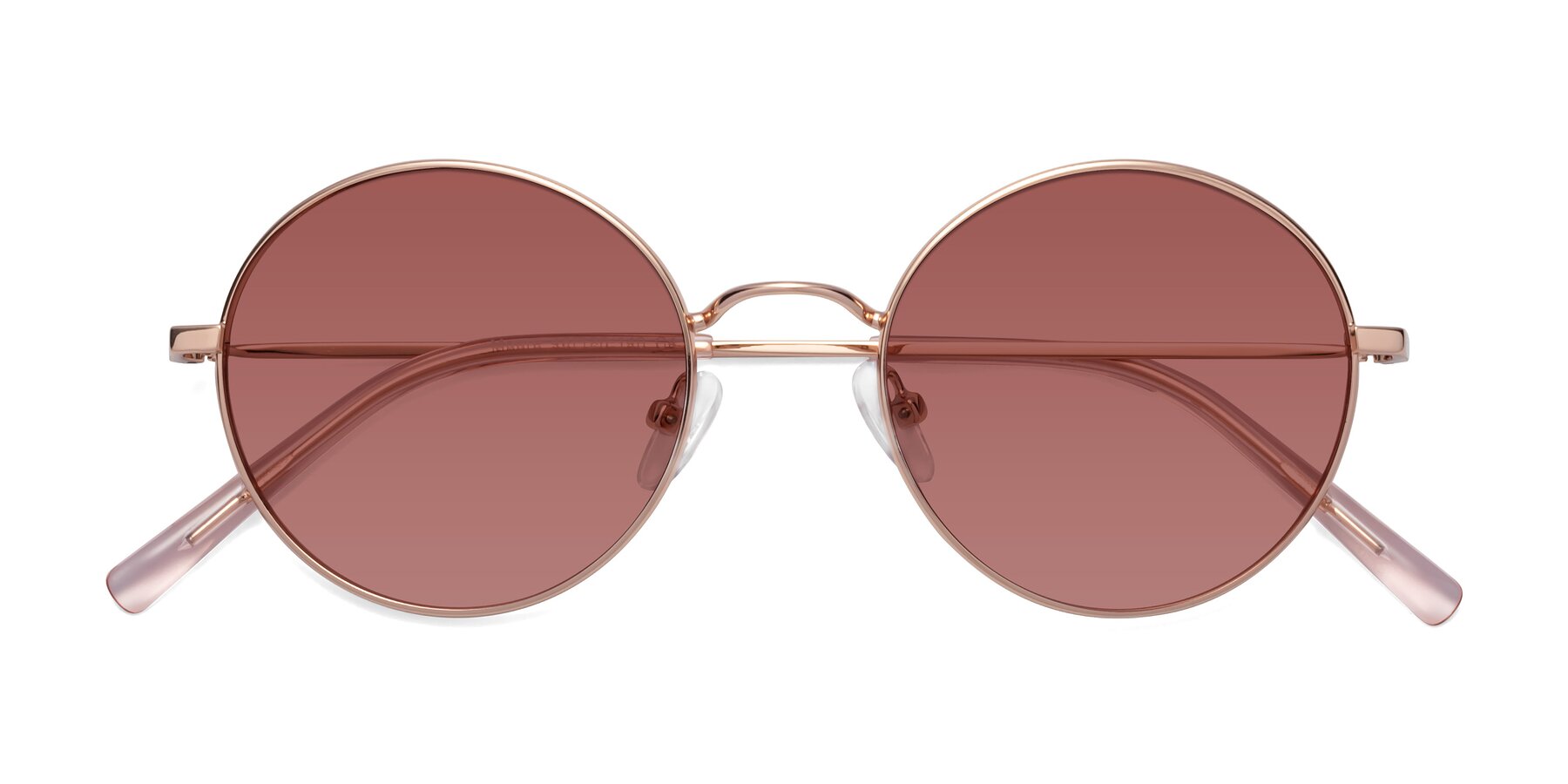 Folded Front of Moore in Rose Gold with Garnet Tinted Lenses