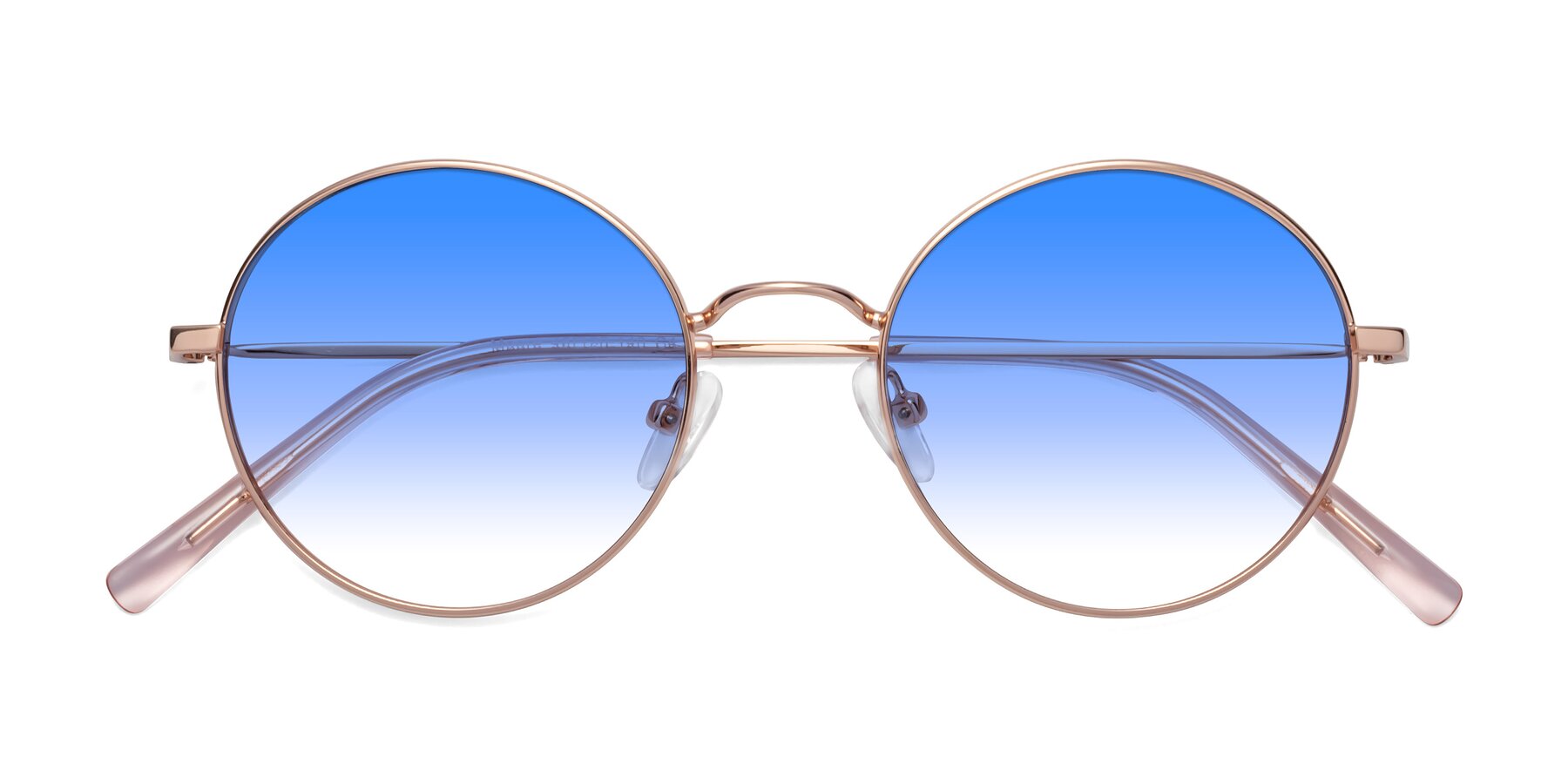 Folded Front of Moore in Rose Gold with Blue Gradient Lenses