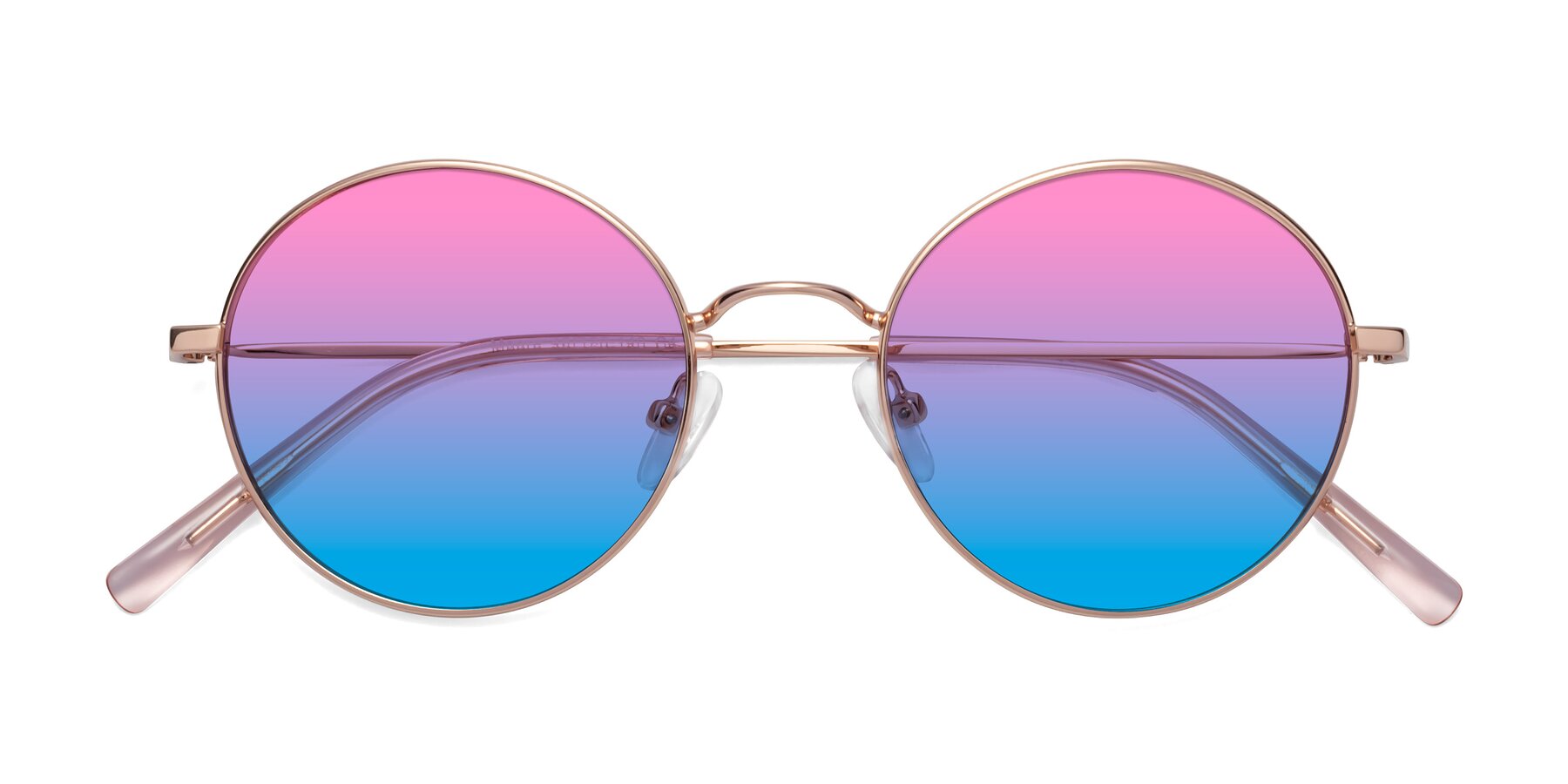 Folded Front of Moore in Rose Gold with Pink / Blue Gradient Lenses
