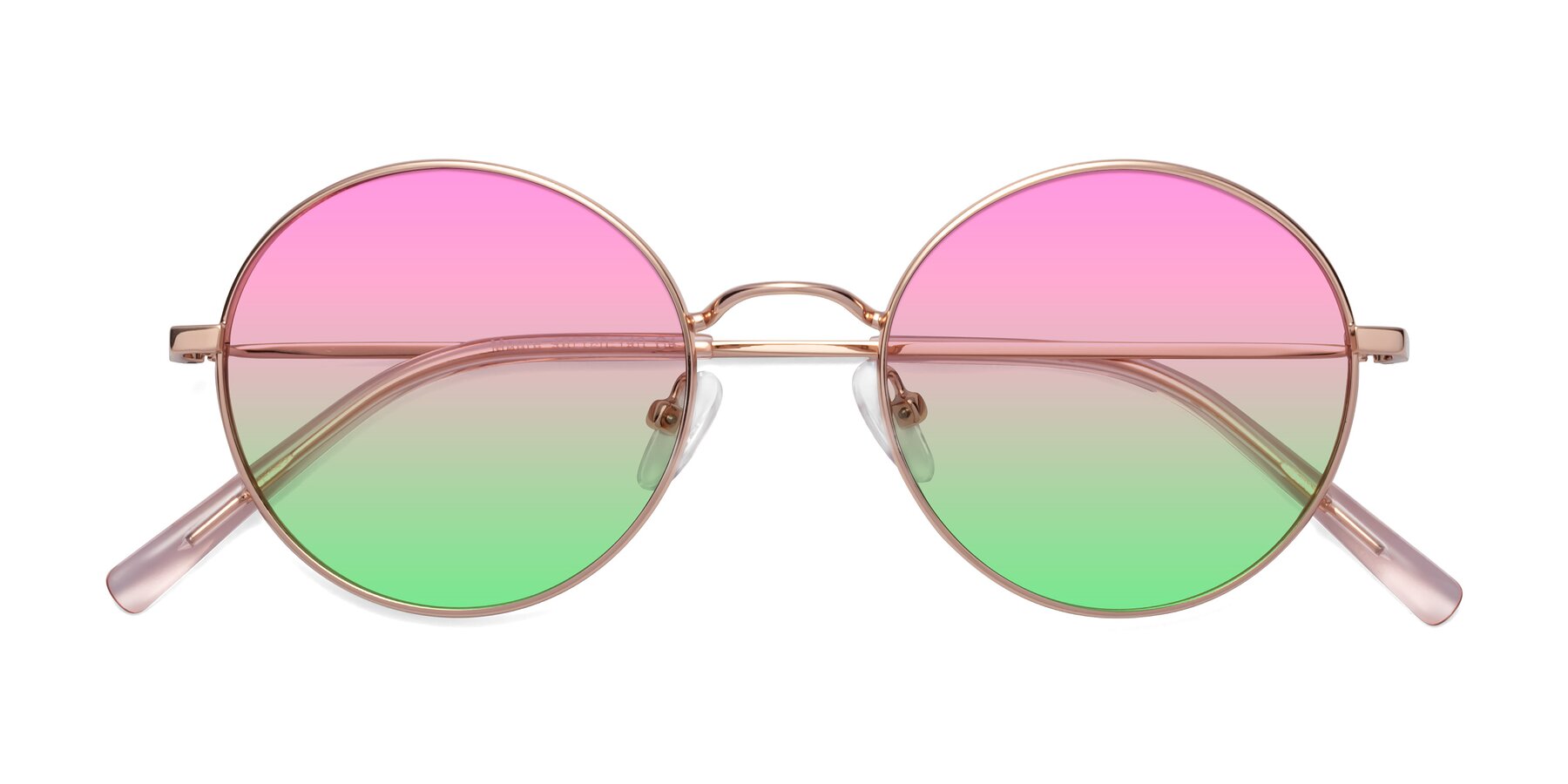 Folded Front of Moore in Rose Gold with Pink / Green Gradient Lenses