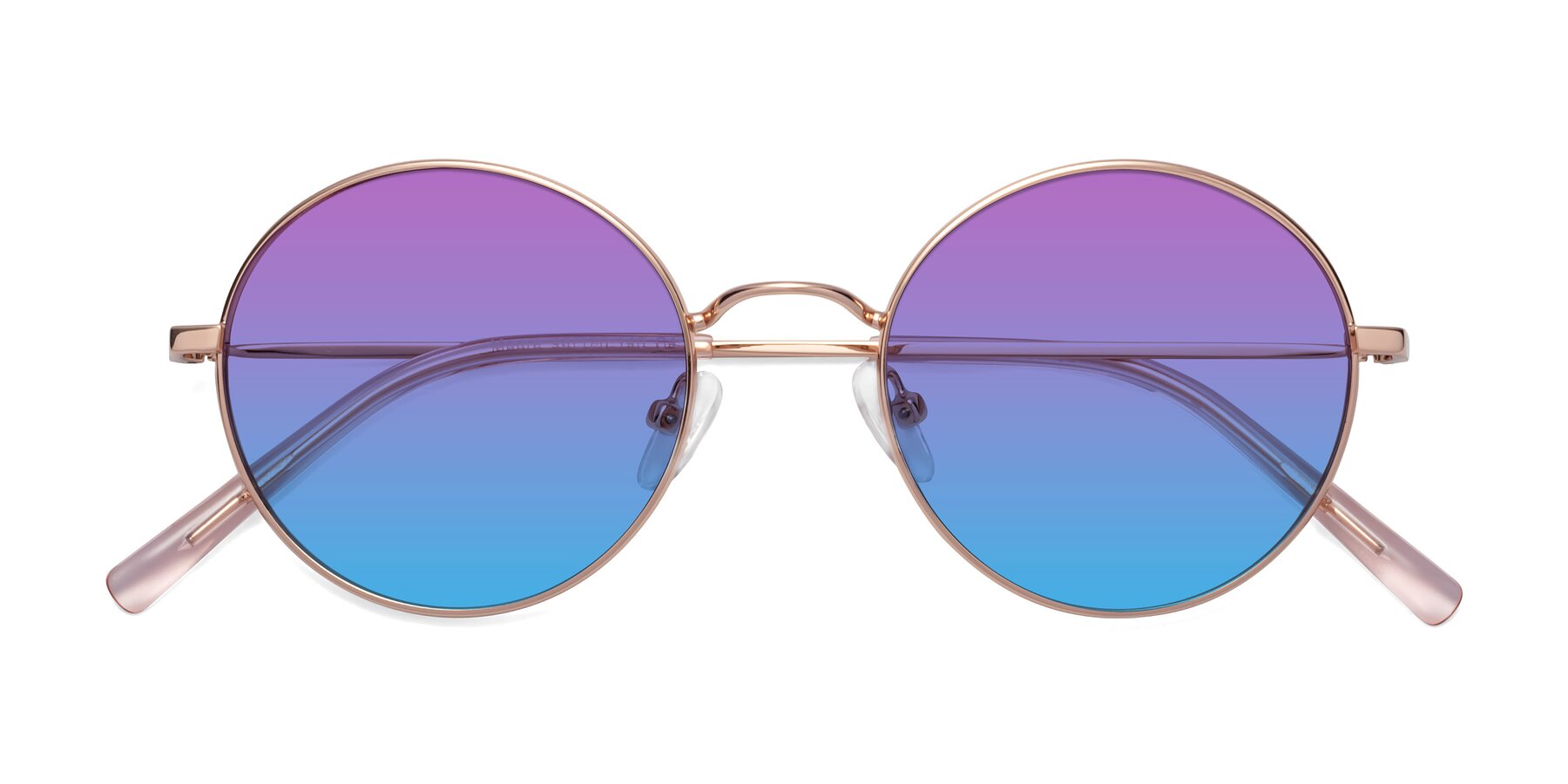 Folded Front of Moore in Rose Gold with Purple / Blue Gradient Lenses