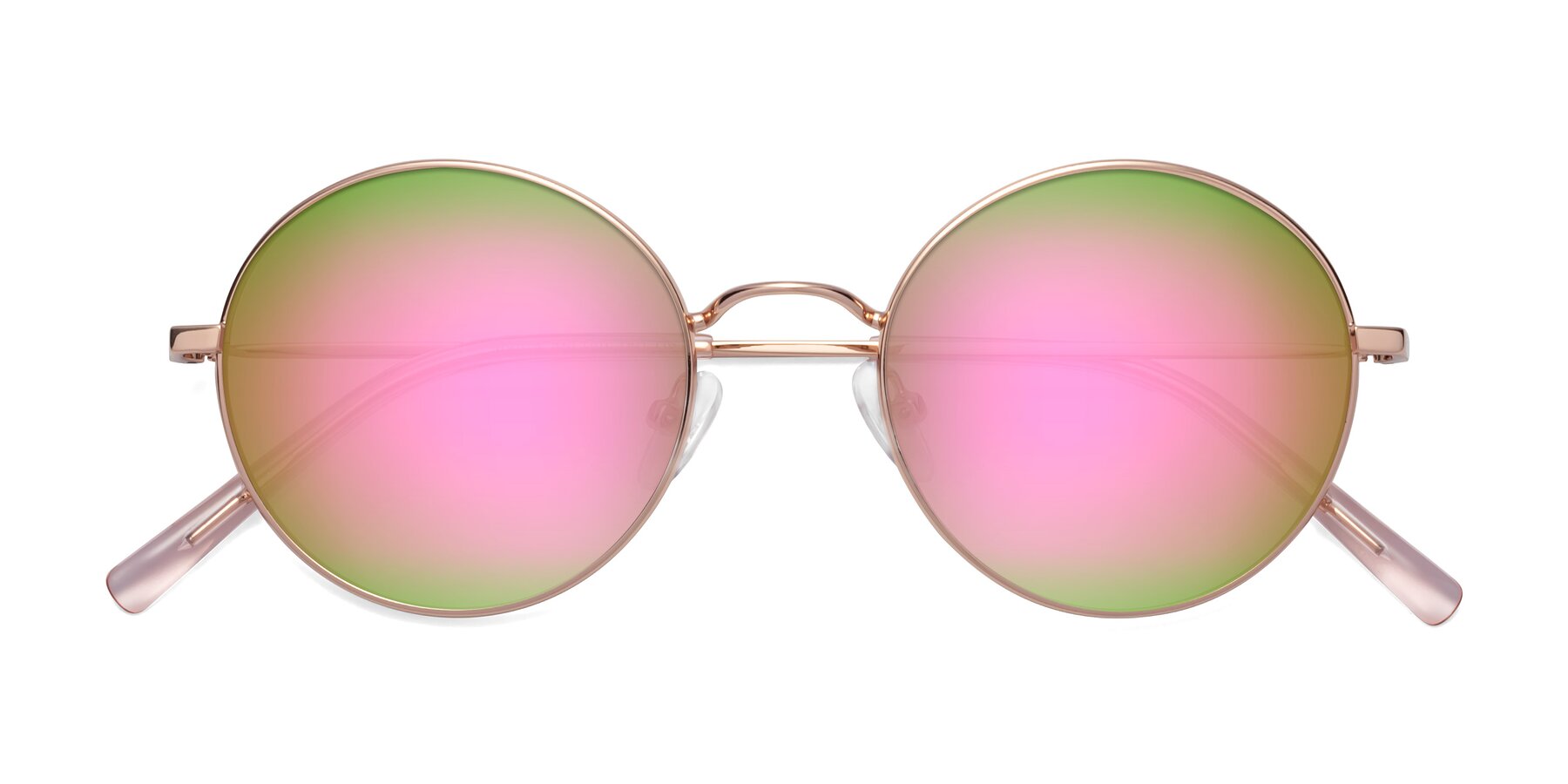 Rose Gold Retro-Vintage Metal Round Mirrored Sunglasses with Pink Sunwear Lenses
