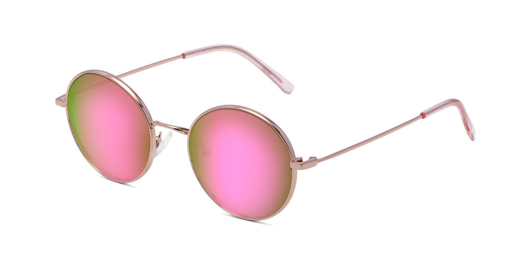 Rose Gold Retro-Vintage Metal Round Mirrored Sunglasses Pink Sunwear Lenses
