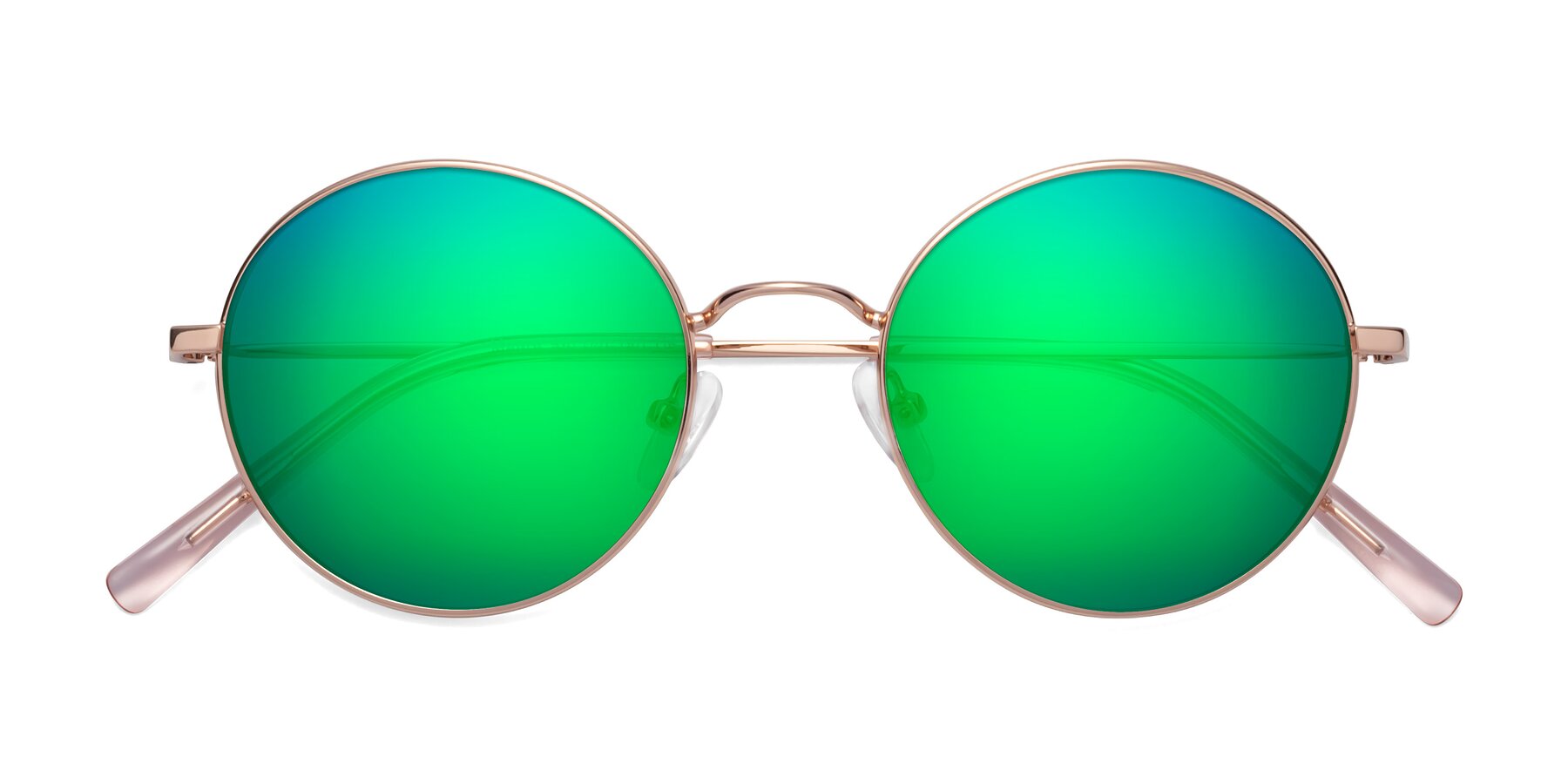 Folded Front of Moore in Rose Gold with Green Mirrored Lenses