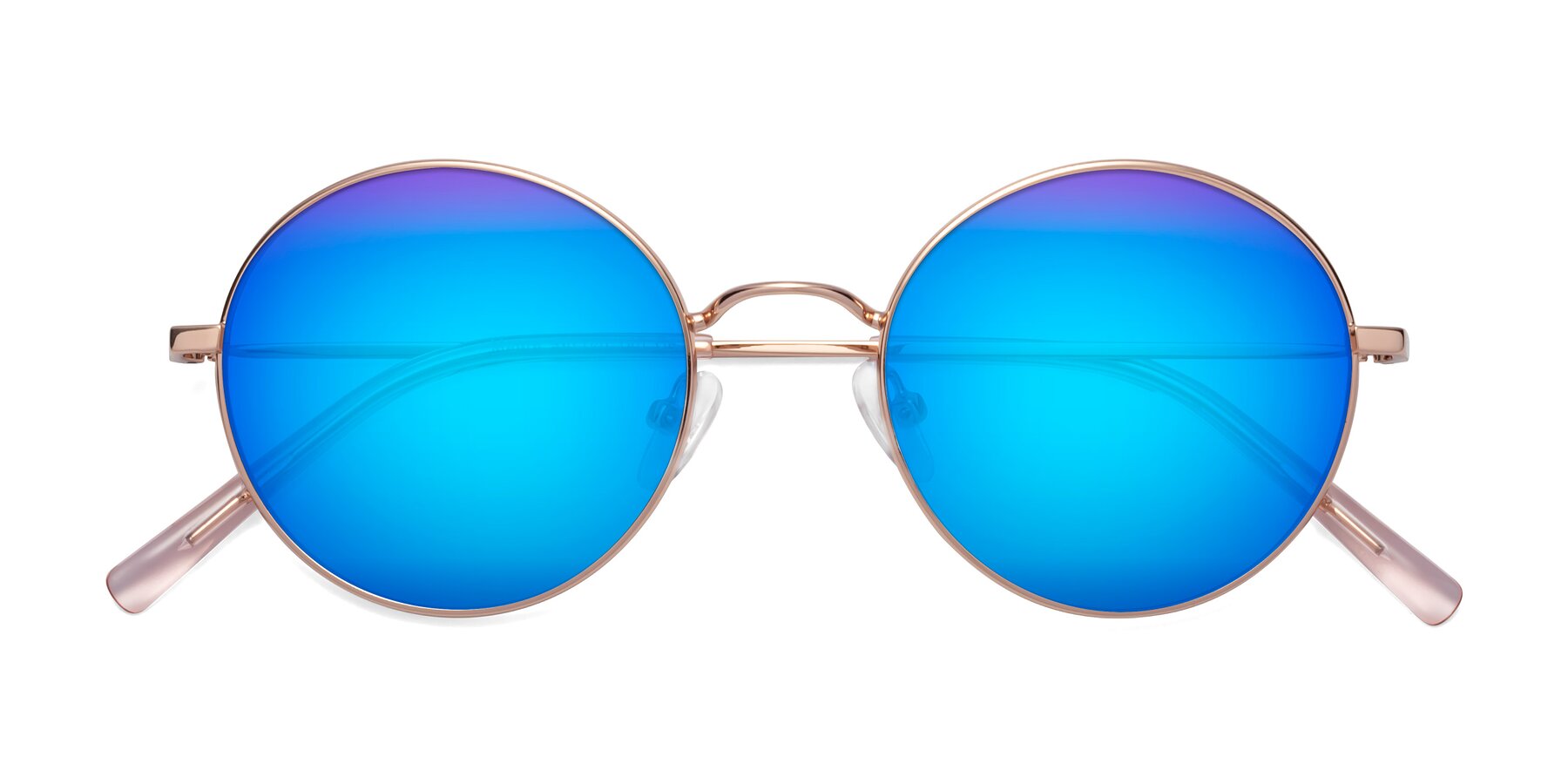 Folded Front of Moore in Rose Gold with Blue Mirrored Lenses