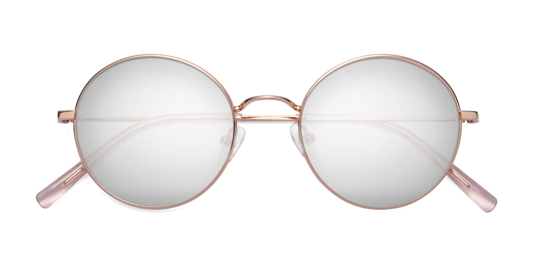 Folded Front of Moore in Rose Gold with Silver Mirrored Lenses