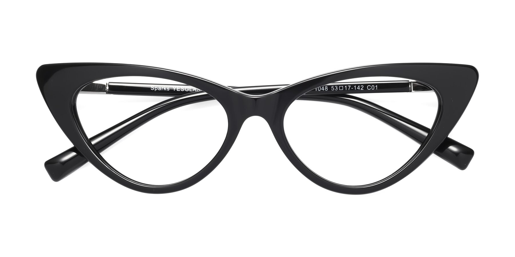 Folded Front of Sparks in Black with Clear Eyeglass Lenses