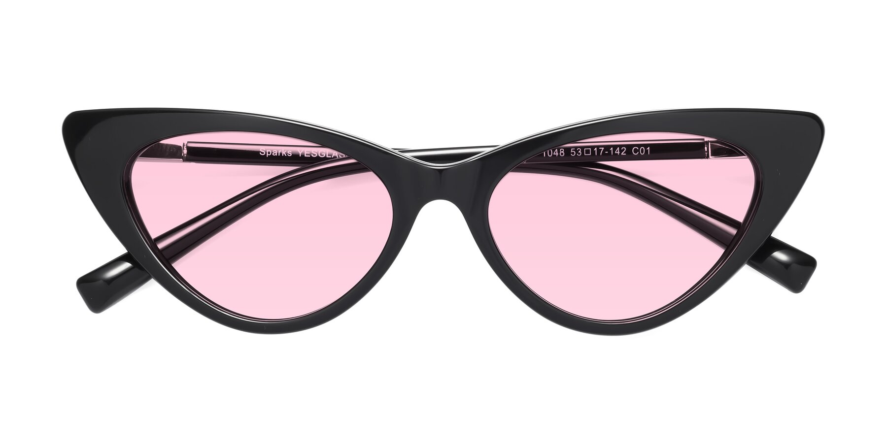 Folded Front of Sparks in Black with Light Pink Tinted Lenses