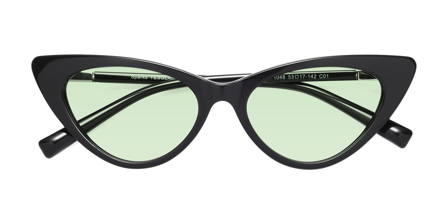 Folded Front of Sparks in Black with Light Green Tinted Lenses