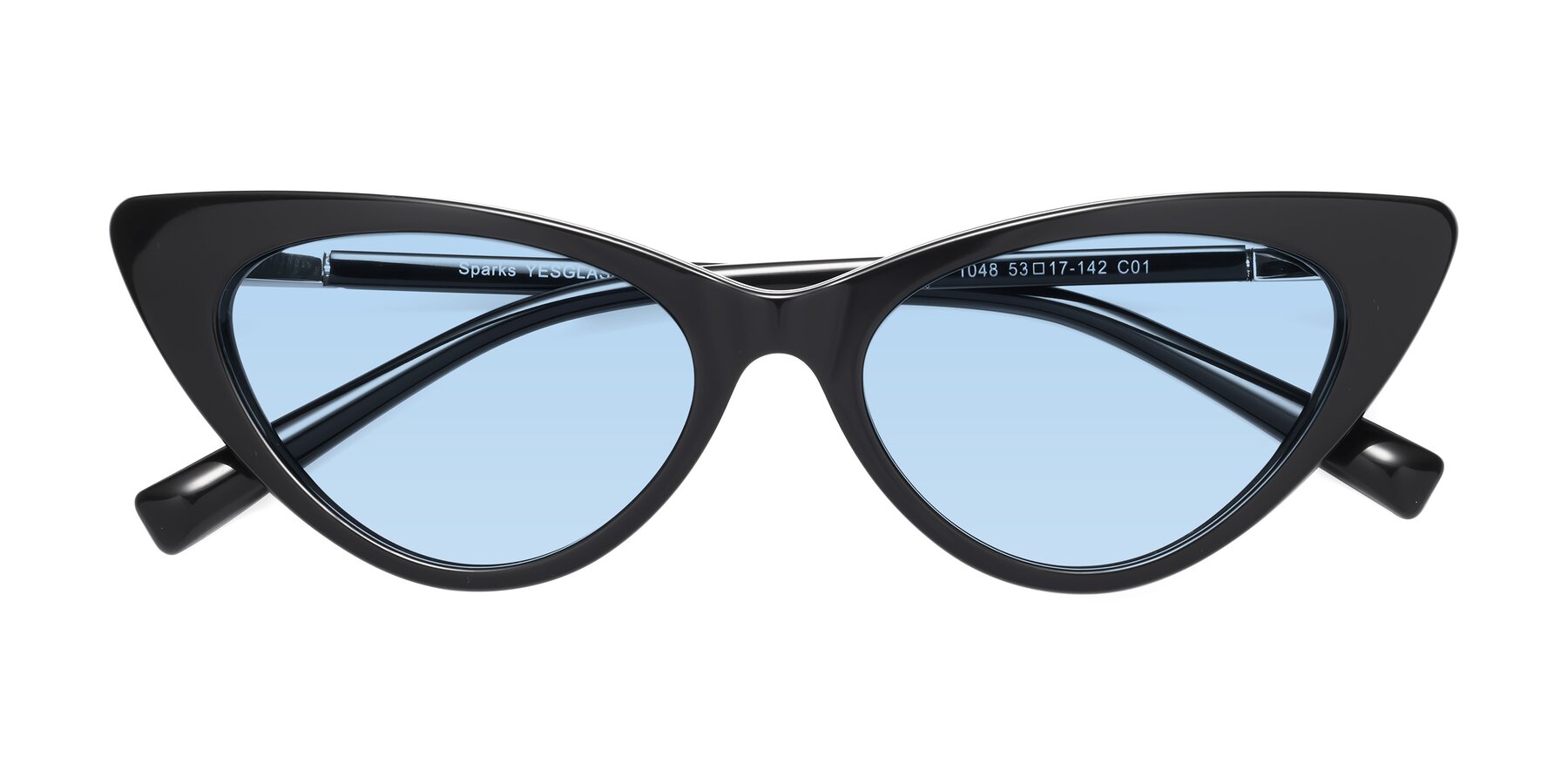 Folded Front of Sparks in Black with Light Blue Tinted Lenses