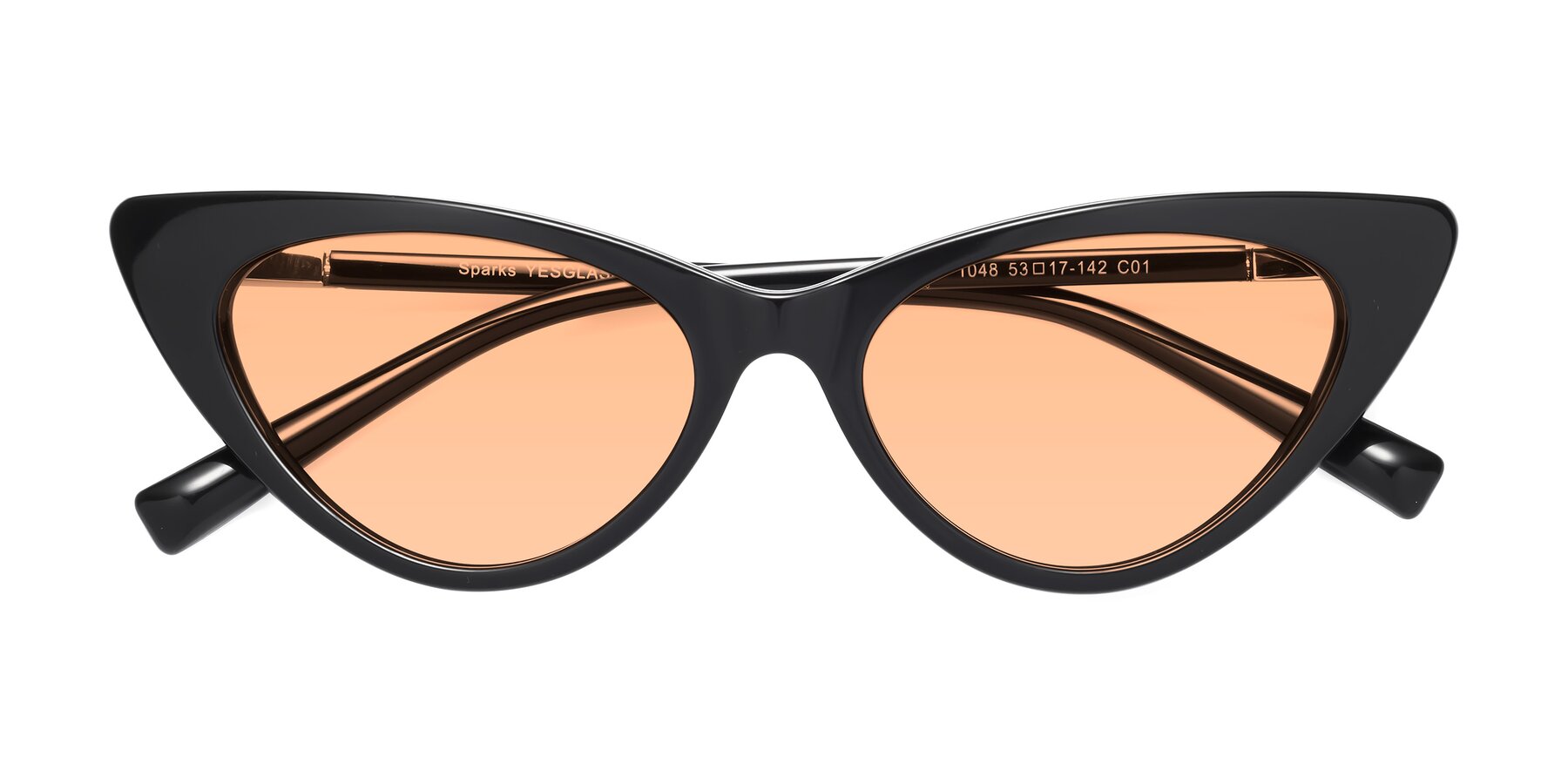 Folded Front of Sparks in Black with Light Orange Tinted Lenses