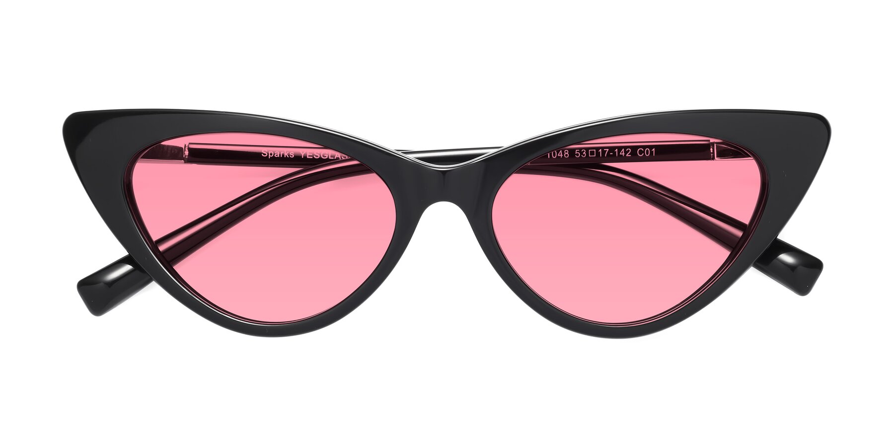 Folded Front of Sparks in Black with Pink Tinted Lenses