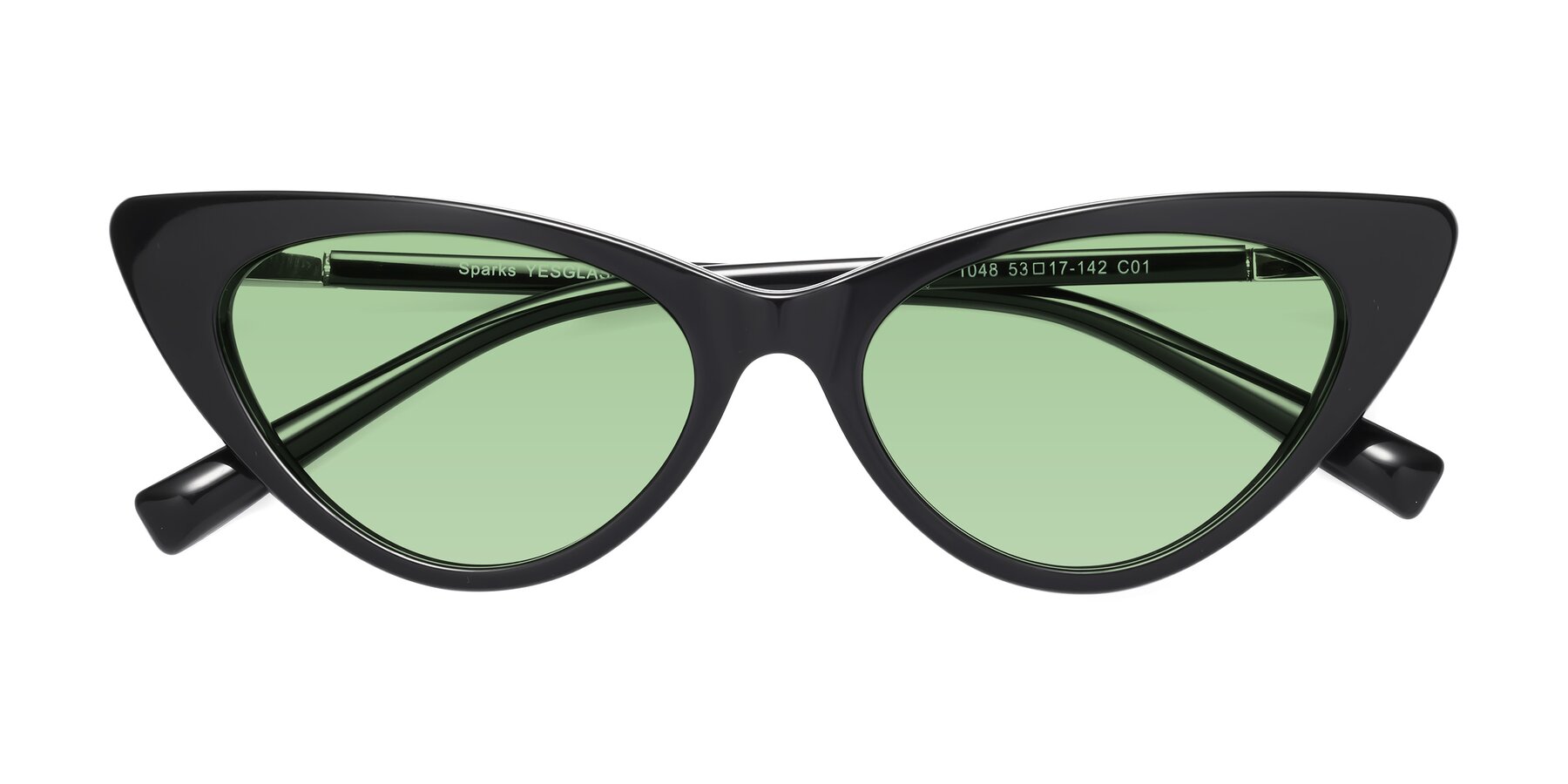 Folded Front of Sparks in Black with Medium Green Tinted Lenses