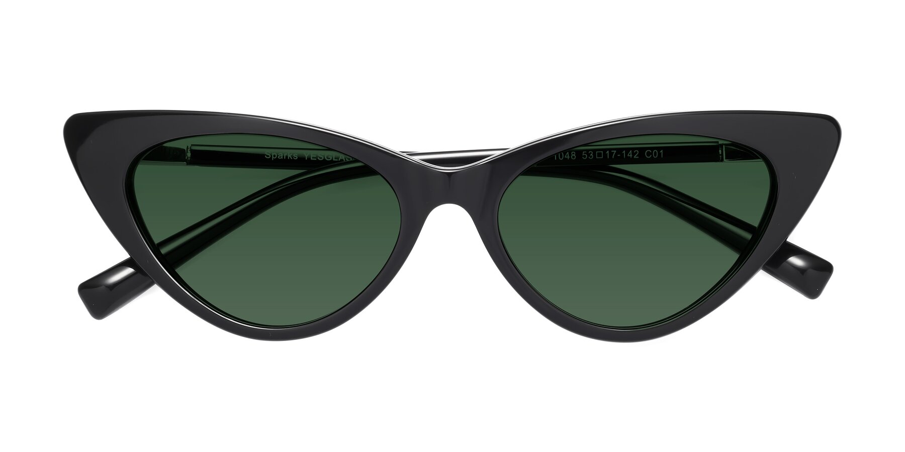 Folded Front of Sparks in Black with Green Tinted Lenses