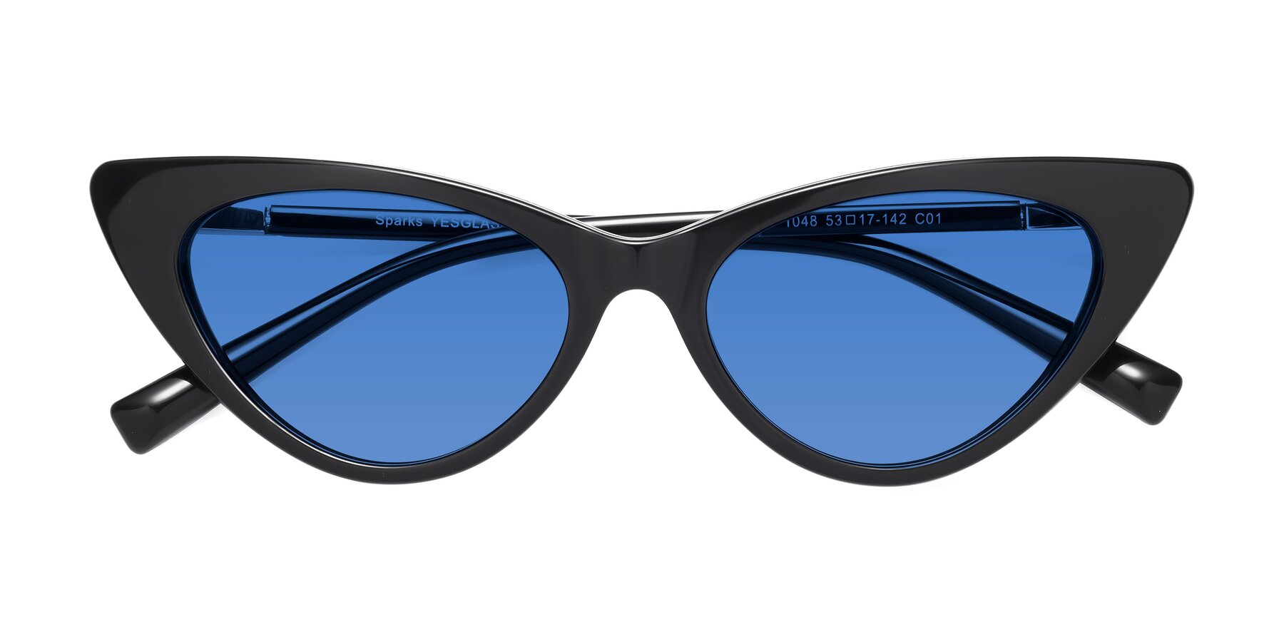 Folded Front of Sparks in Black with Blue Tinted Lenses
