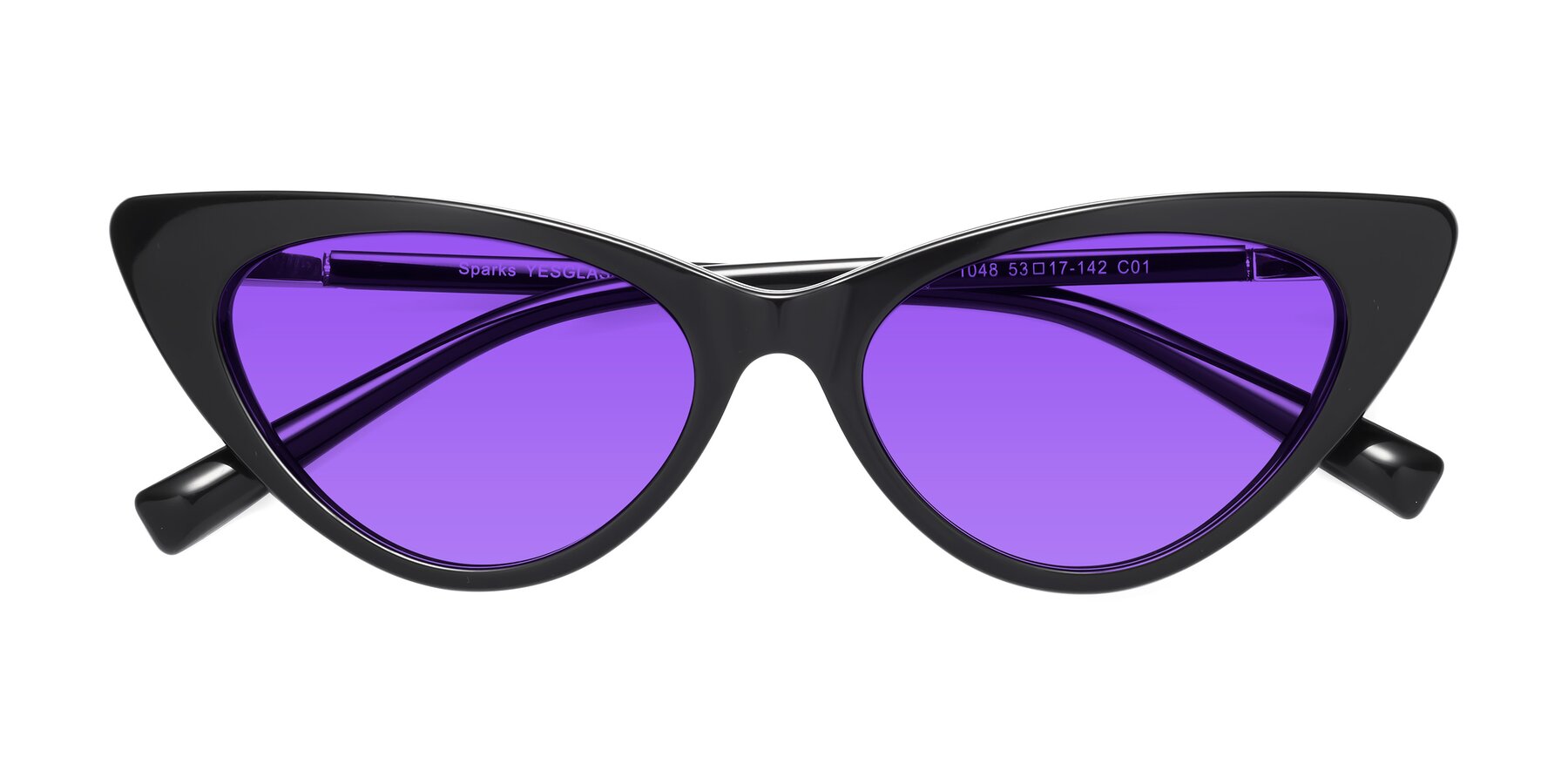 Folded Front of Sparks in Black with Purple Tinted Lenses