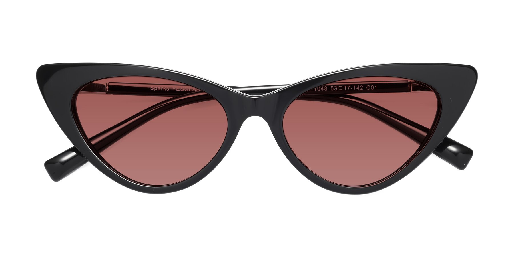 Folded Front of Sparks in Black with Garnet Tinted Lenses